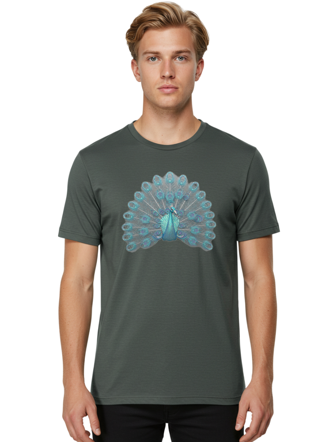 Peacock-8 Men'S Graphic Tee, 100% Cotton, Comfortable Casual Summer Wear, Machine Washable, Blue Peacock, Bird'S Plumage, Feathered Friend, Exotic Bird, Vibrant Colors, Eye-Catching Pattern, Wildlife Photography, Blue Feathers Bab102