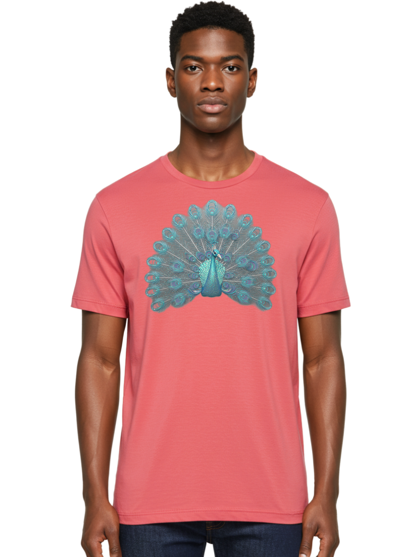 Peacock-8 Men'S Graphic Tee, 100% Cotton, Comfortable Casual Summer Wear, Machine Washable, Blue Peacock, Bird'S Plumage, Feathered Friend, Exotic Bird, Vibrant Colors, Eye-Catching Pattern, Wildlife Photography, Blue Feathers Bab102