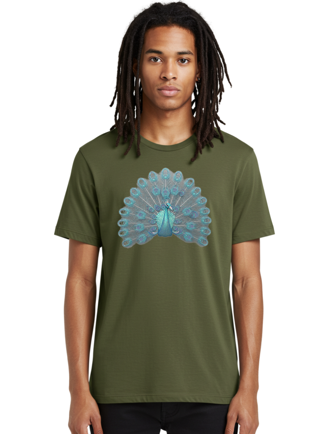 Peacock-8 Men'S Graphic Tee, 100% Cotton, Comfortable Casual Summer Wear, Machine Washable, Blue Peacock, Bird'S Plumage, Feathered Friend, Exotic Bird, Vibrant Colors, Eye-Catching Pattern, Wildlife Photography, Blue Feathers Bab102