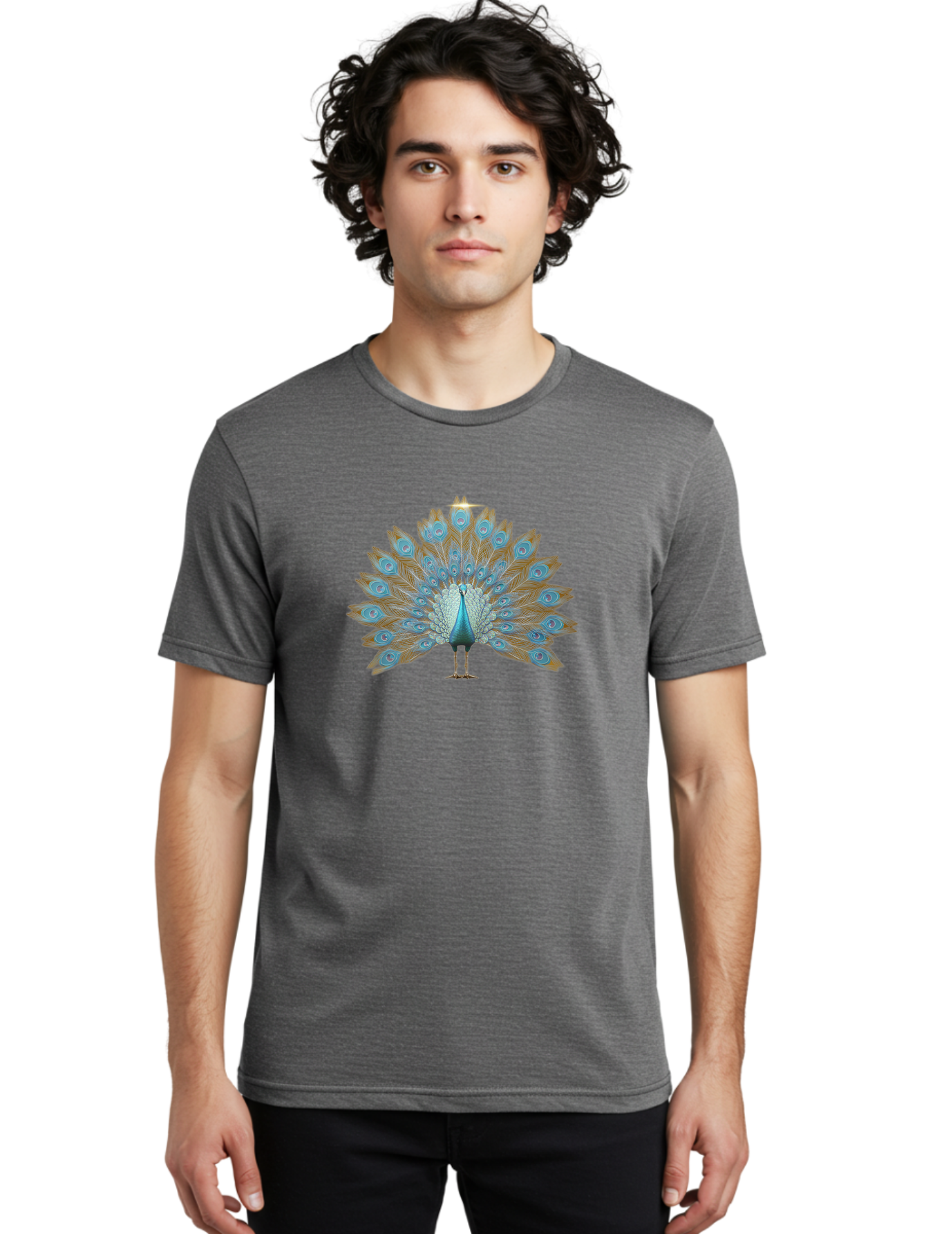 Peacock-9 Men'S Graphic Tee, 100% Cotton, Comfortable Casual Summer Wear, Machine Washable, Peacock Display, Vibrant Blue Feathers, Eye-Catching Plumage, Majestic Bird, Nature'S Beauty, Stunning Colors, Ornate Tail Feathers, Bird Of Paradise Bab103