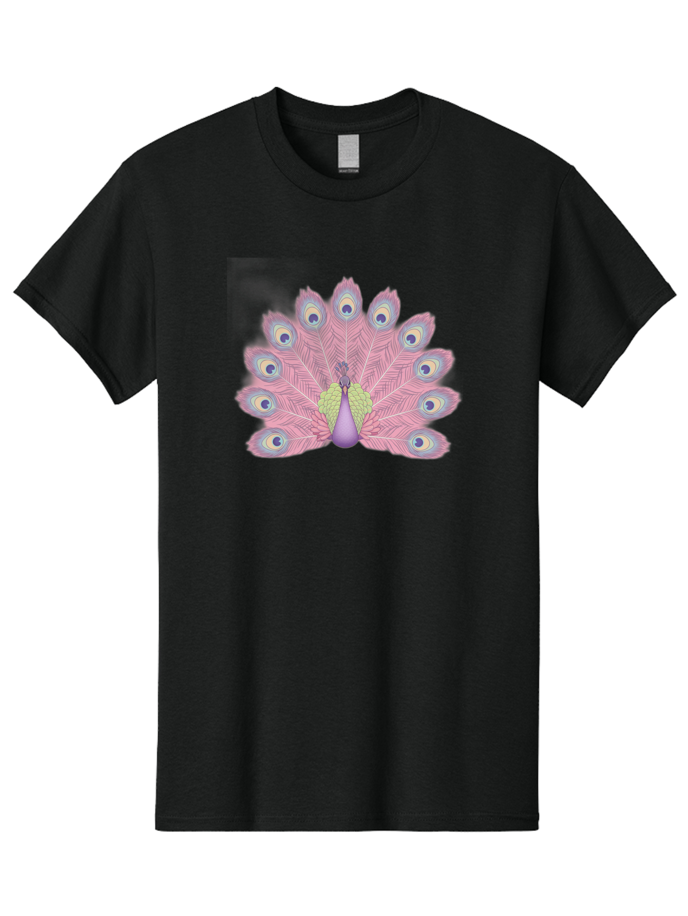 Peacock-Display-1 Men'S Graphic Tee, 100% Cotton, Comfortable Casual Summer Wear, Machine Washable, Peacock With Full Plumage, Vibrant Feathers, Pink And Purple Hues, Green And Blue Accents, Eye-Catching Display, Majestic Bird, Bab105