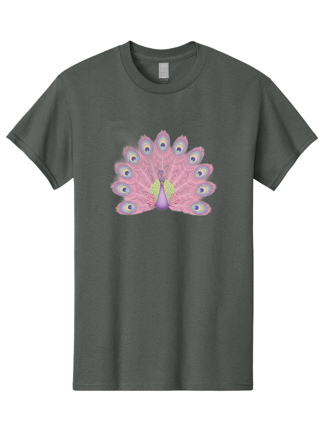 Peacock-Display-1 Men'S Graphic Tee, 100% Cotton, Comfortable Casual Summer Wear, Machine Washable, Peacock With Full Plumage, Vibrant Feathers, Pink And Purple Hues, Green And Blue Accents, Eye-Catching Display, Majestic Bird, Bab105