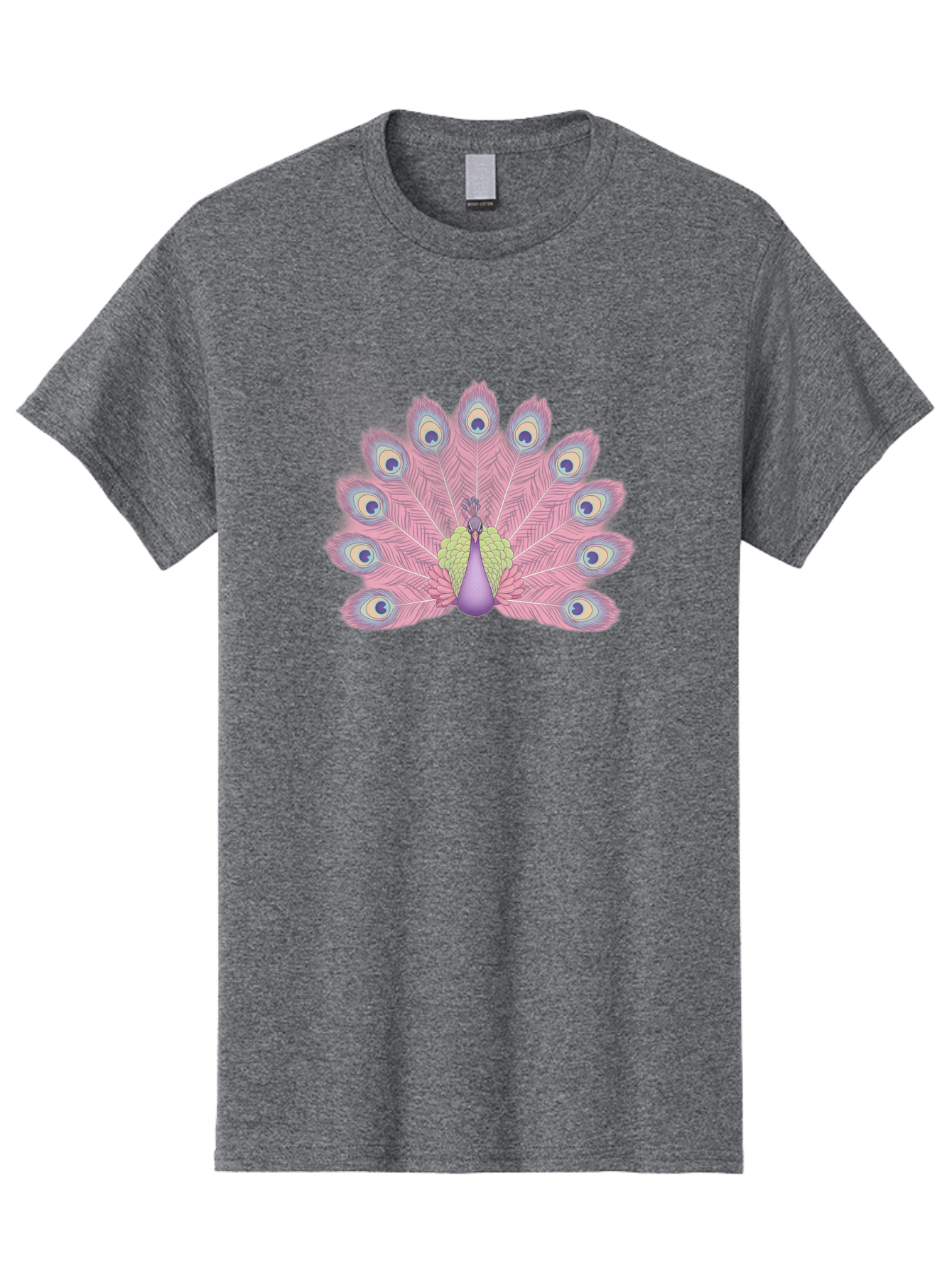 Peacock-Display-1 Men'S Graphic Tee, 100% Cotton, Comfortable Casual Summer Wear, Machine Washable, Peacock With Full Plumage, Vibrant Feathers, Pink And Purple Hues, Green And Blue Accents, Eye-Catching Display, Majestic Bird, Bab105