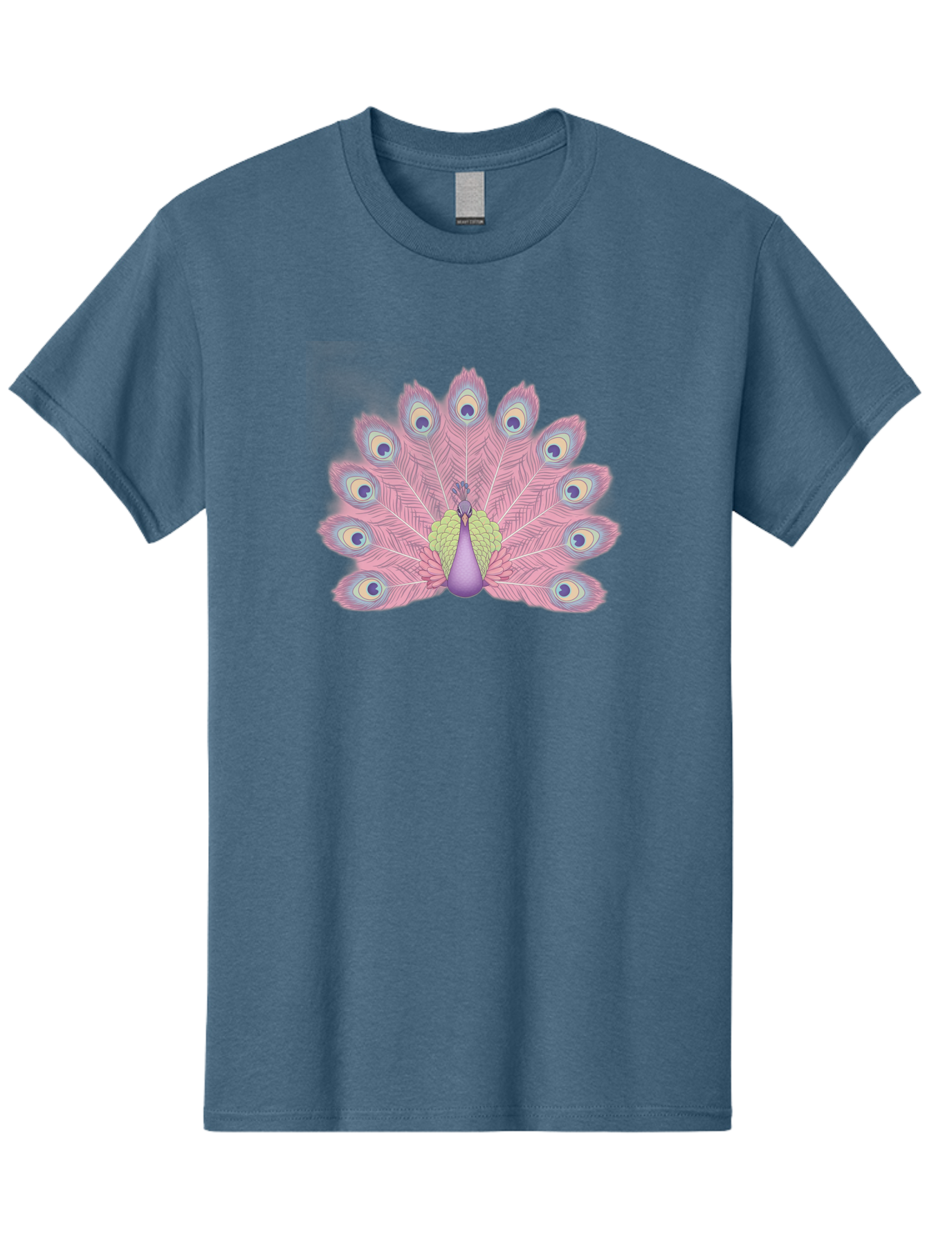 Peacock-Display-1 Men'S Graphic Tee, 100% Cotton, Comfortable Casual Summer Wear, Machine Washable, Peacock With Full Plumage, Vibrant Feathers, Pink And Purple Hues, Green And Blue Accents, Eye-Catching Display, Majestic Bird, Bab105