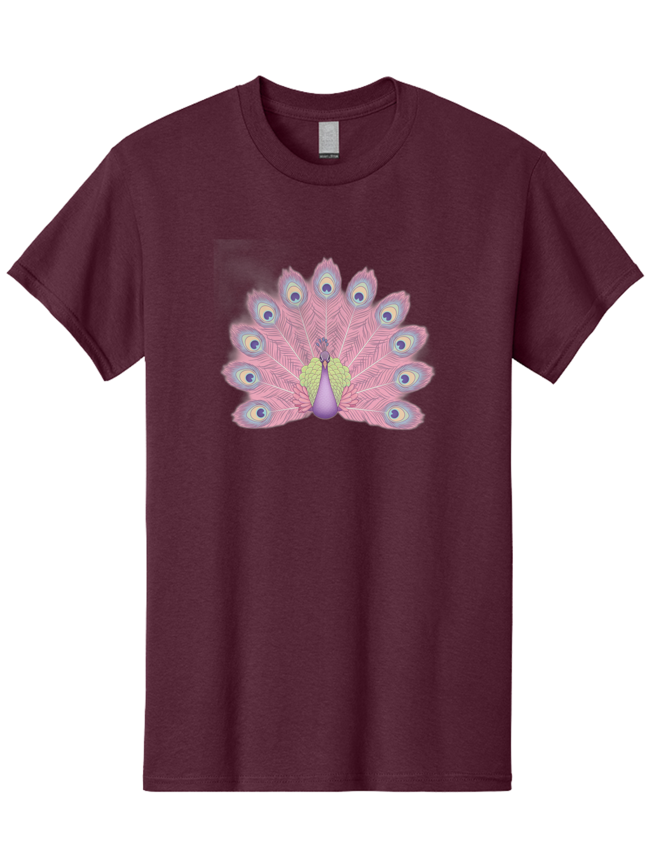 Peacock-Display-1 Men'S Graphic Tee, 100% Cotton, Comfortable Casual Summer Wear, Machine Washable, Peacock With Full Plumage, Vibrant Feathers, Pink And Purple Hues, Green And Blue Accents, Eye-Catching Display, Majestic Bird, Bab105
