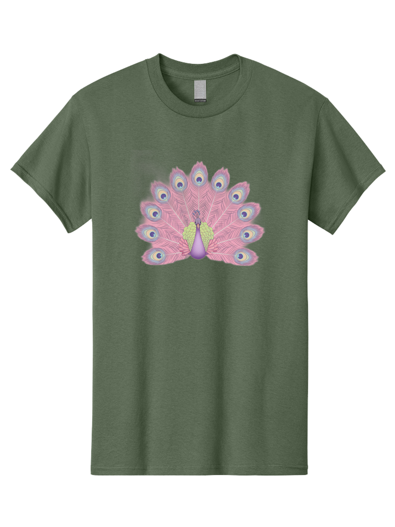 Peacock-Display-1 Men'S Graphic Tee, 100% Cotton, Comfortable Casual Summer Wear, Machine Washable, Peacock With Full Plumage, Vibrant Feathers, Pink And Purple Hues, Green And Blue Accents, Eye-Catching Display, Majestic Bird, Bab105