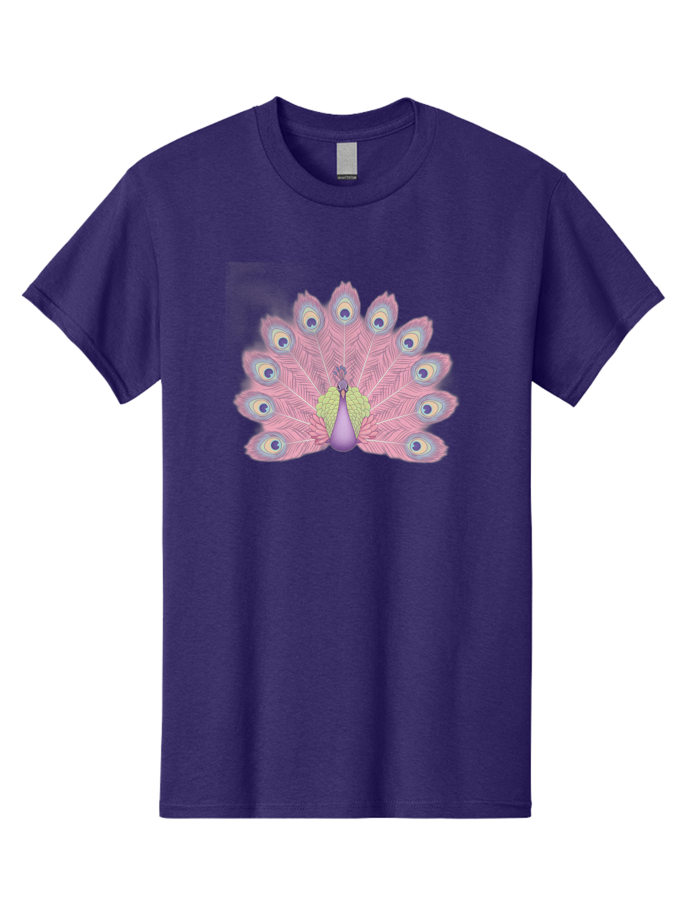 Peacock-Display-1 Men'S Graphic Tee, 100% Cotton, Comfortable Casual Summer Wear, Machine Washable, Peacock With Full Plumage, Vibrant Feathers, Pink And Purple Hues, Green And Blue Accents, Eye-Catching Display, Majestic Bird, Bab105
