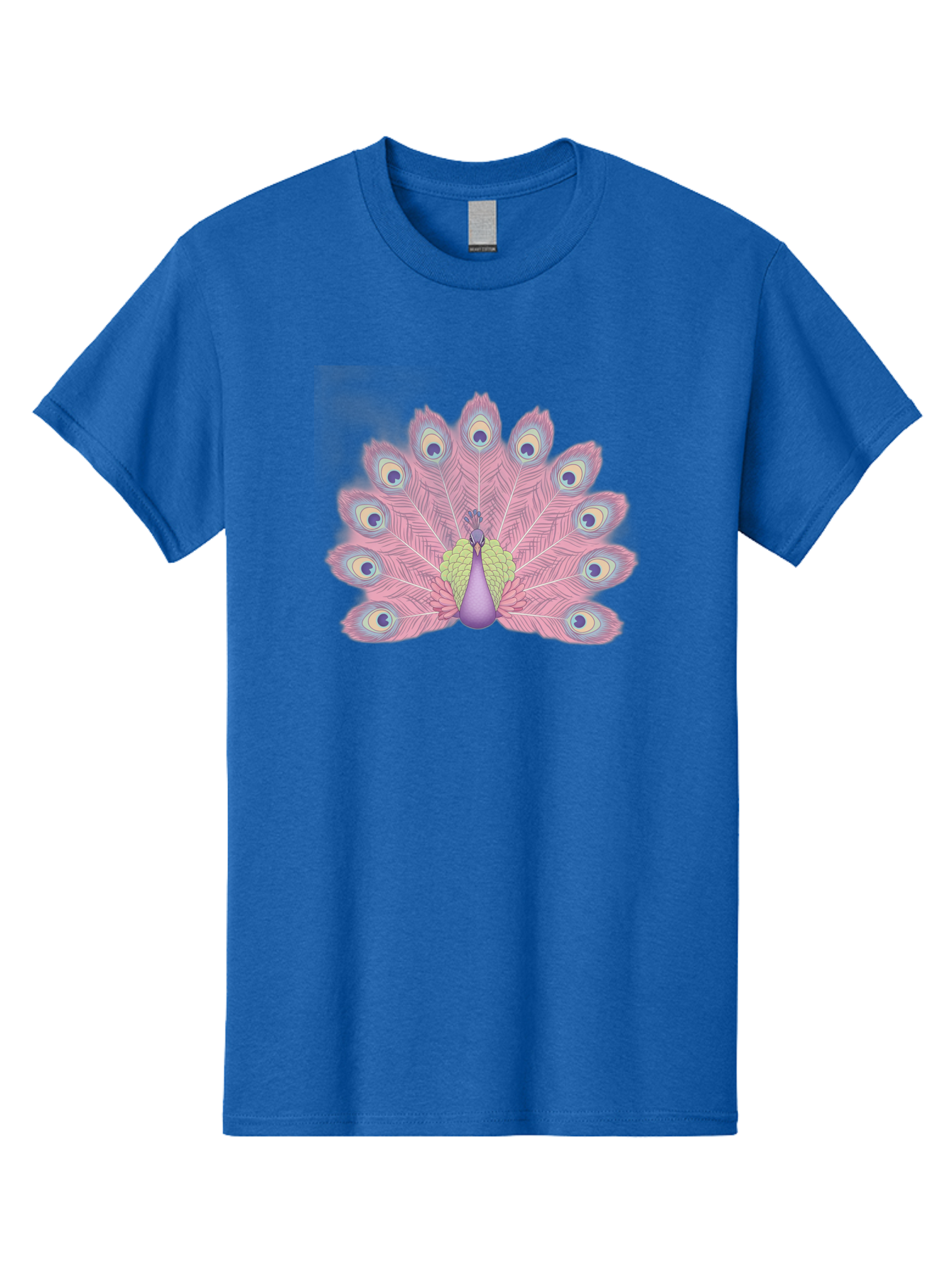 Peacock-Display-1 Men'S Graphic Tee, 100% Cotton, Comfortable Casual Summer Wear, Machine Washable, Peacock With Full Plumage, Vibrant Feathers, Pink And Purple Hues, Green And Blue Accents, Eye-Catching Display, Majestic Bird, Bab105