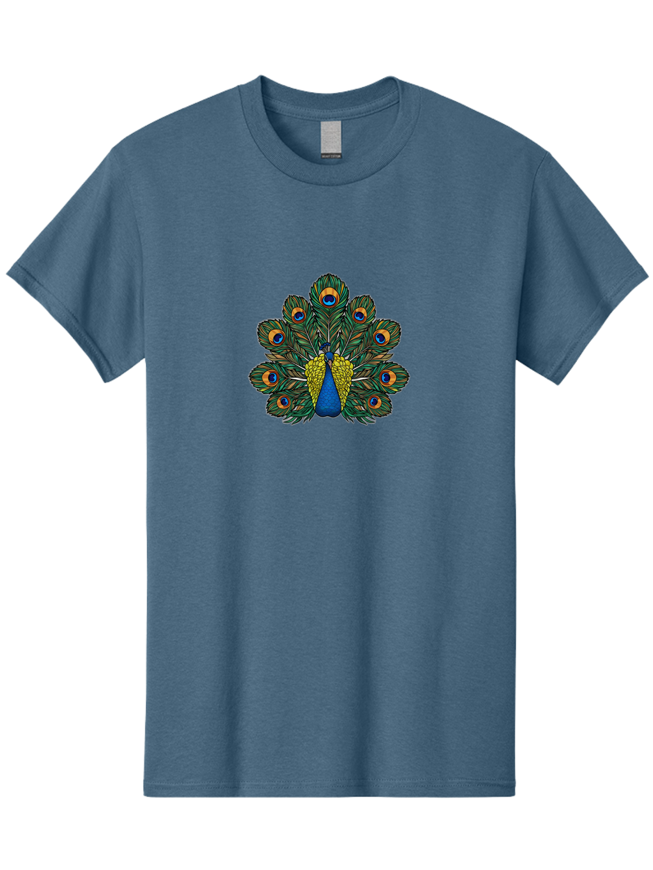 Peacock-Feather-1 Men'S Graphic Tee, 100% Cotton, Comfortable Casual Summer Wear, Machine Washable, Peacock Spreading Its Feathers, Vibrant Plumage, Blue And Gold Colors, Eye-Catching Display, Majestic Bird, Colorful Illustration, Bab107