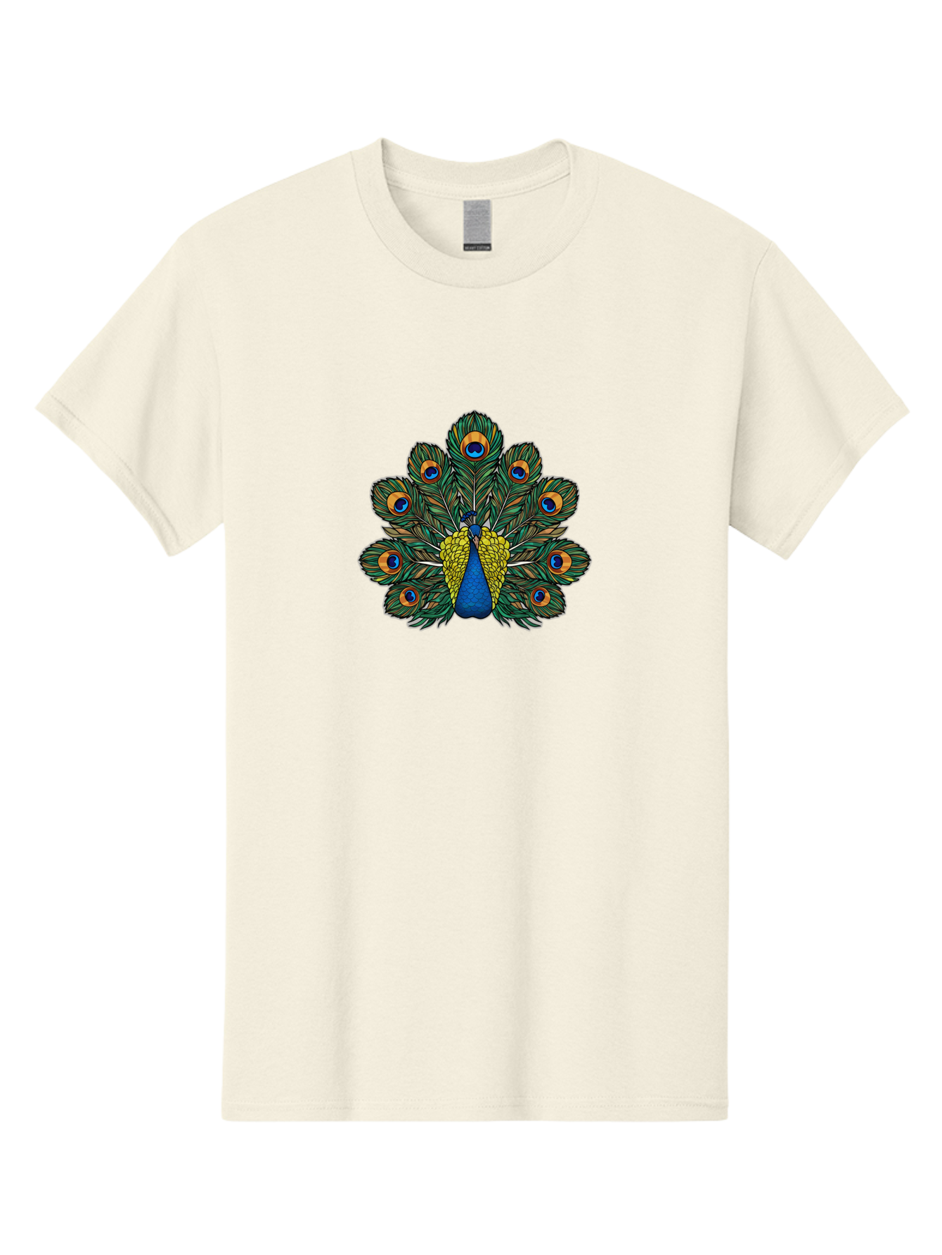 Peacock-Feather-1 Men'S Graphic Tee, 100% Cotton, Comfortable Casual Summer Wear, Machine Washable, Peacock Spreading Its Feathers, Vibrant Plumage, Blue And Gold Colors, Eye-Catching Display, Majestic Bird, Colorful Illustration, Bab107