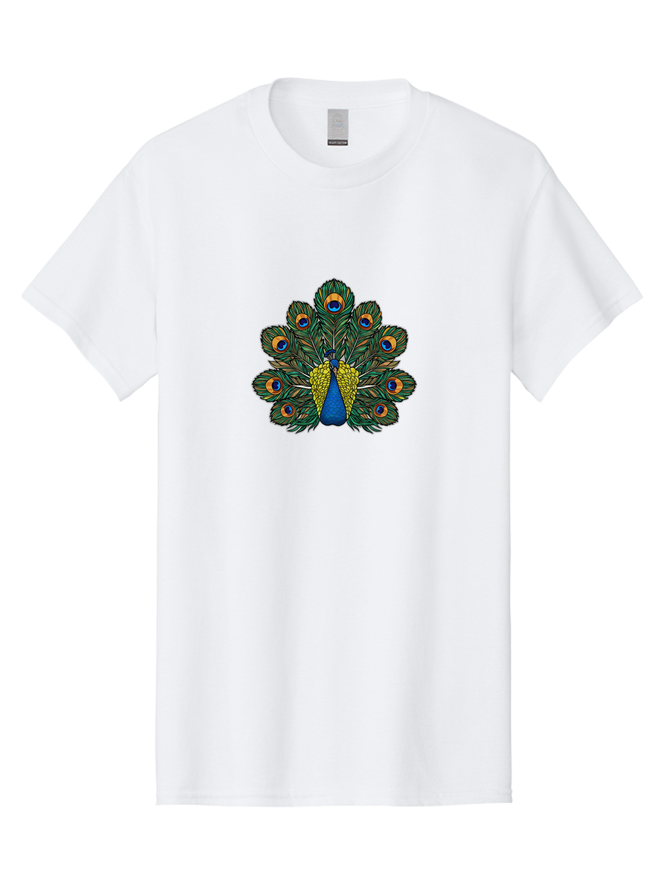 Peacock-Feather-1 Men'S Graphic Tee, 100% Cotton, Comfortable Casual Summer Wear, Machine Washable, Peacock Spreading Its Feathers, Vibrant Plumage, Blue And Gold Colors, Eye-Catching Display, Majestic Bird, Colorful Illustration, Bab107