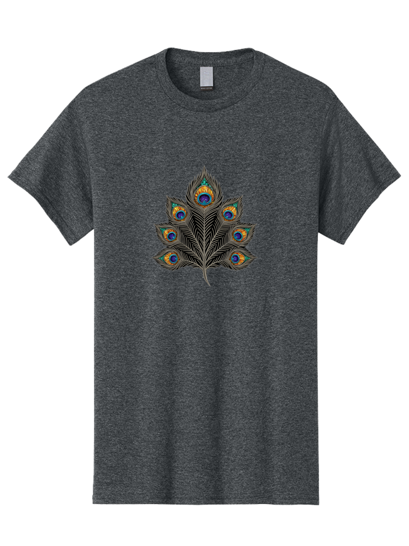 Peacock-Feather-11 Men'S Graphic Tee, 100% Cotton, Comfortable Casual Summer Wear, Machine Washable, Vibrant Peacock Feather, Colorful Plumage, Blue And Orange Eyespots, Intricate Details, Ornate Pattern, Majestic Bird, Symbolic Feather, Bab109