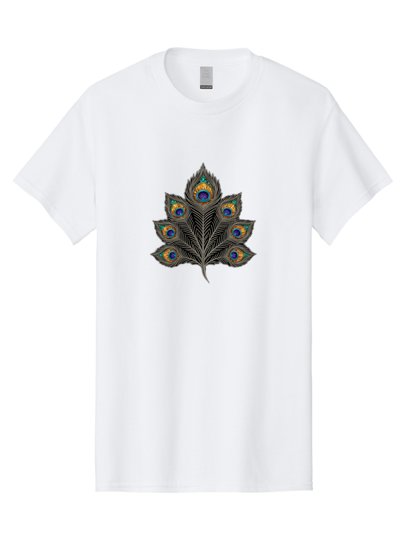 Peacock-Feather-11 Men'S Graphic Tee, 100% Cotton, Comfortable Casual Summer Wear, Machine Washable, Vibrant Peacock Feather, Colorful Plumage, Blue And Orange Eyespots, Intricate Details, Ornate Pattern, Majestic Bird, Symbolic Feather, Bab109