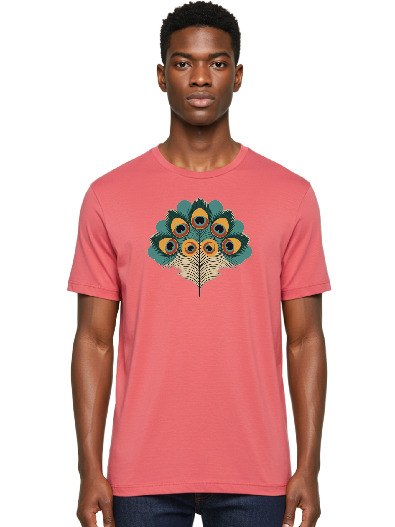 Peacock-Feather-2 Men'S Graphic Tee, 100% Cotton, Comfortable Casual Summer Wear, Machine Washable, Peacock Feather, Colorful Plumage, Vibrant Colors, Eye-Catching Design, Ornate Patterns, Exotic Beauty, Symbolic Imagery, Decorative Art Bab110