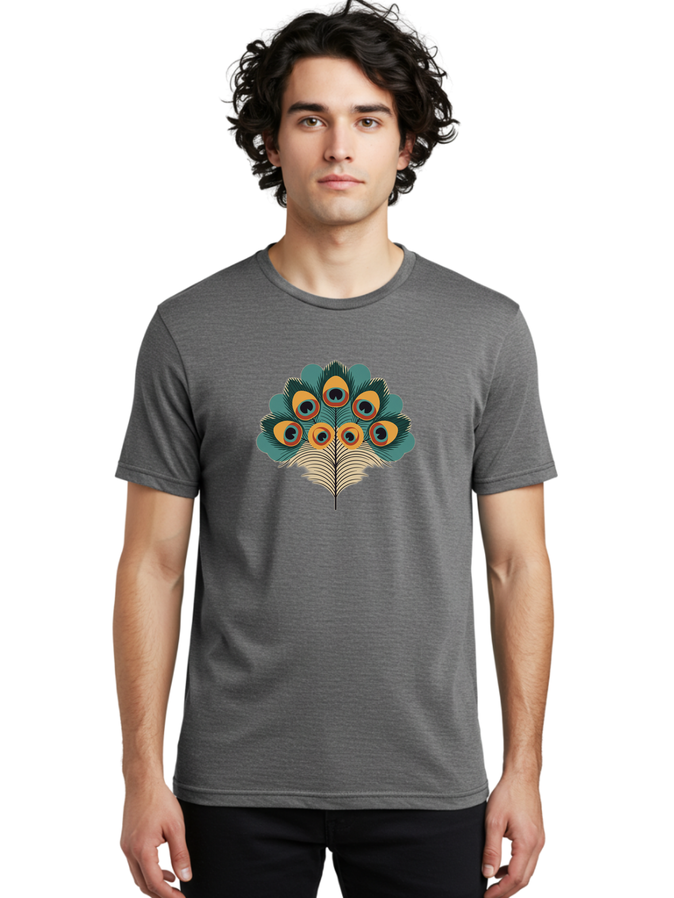 Peacock-Feather-2 Men'S Graphic Tee, 100% Cotton, Comfortable Casual Summer Wear, Machine Washable, Peacock Feather, Colorful Plumage, Vibrant Colors, Eye-Catching Design, Ornate Patterns, Exotic Beauty, Symbolic Imagery, Decorative Art Bab110