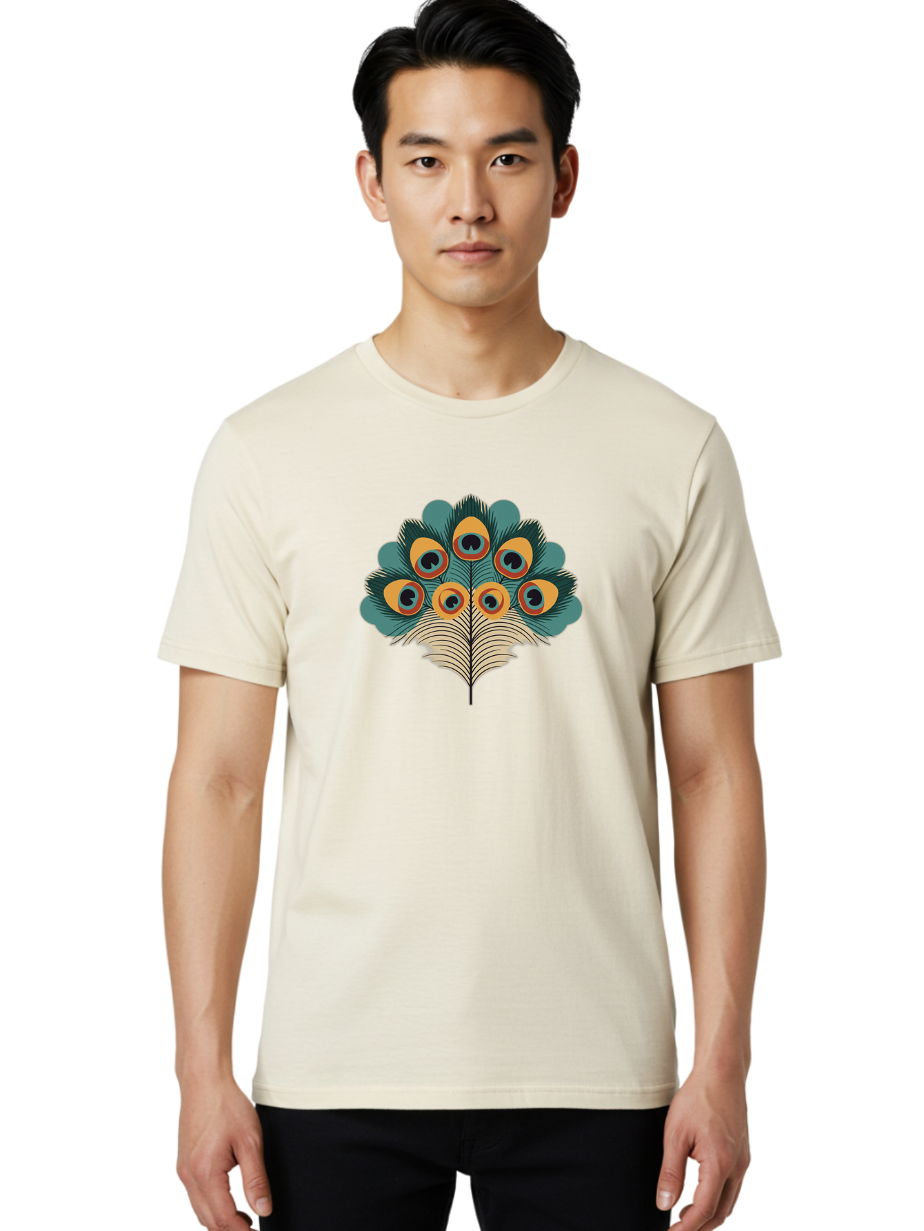 Peacock-Feather-2 Men'S Graphic Tee, 100% Cotton, Comfortable Casual Summer Wear, Machine Washable, Peacock Feather, Colorful Plumage, Vibrant Colors, Eye-Catching Design, Ornate Patterns, Exotic Beauty, Symbolic Imagery, Decorative Art Bab110