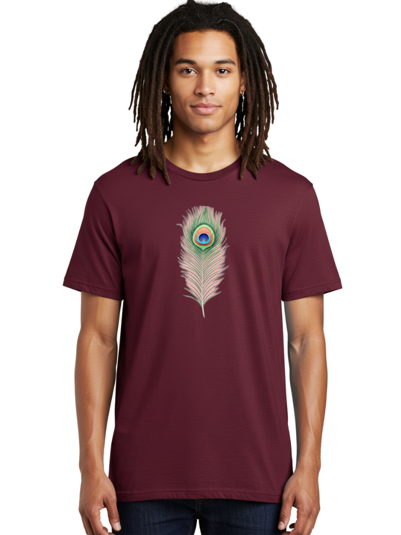 Peacock-Feather-3 Men'S Graphic Tee, 100% Cotton, Comfortable Casual Summer Wear, Machine Washable, Peacock Feather Illustration, Colorful Plumage, Vibrant Eye, Bird Anatomy, Nature Graphics, Exotic Design, Ornamental Art, Bab111
