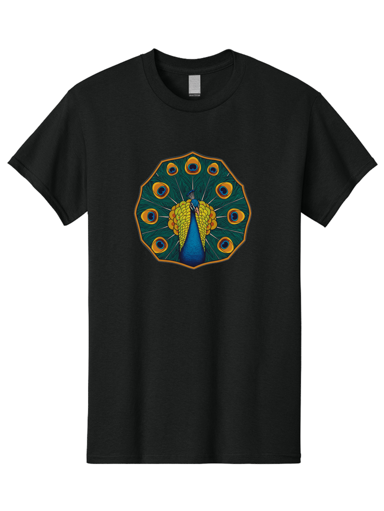 Peacock-Feather-6 Men'S Graphic Tee, 100% Cotton, Comfortable Casual Summer Wear, Machine Washable, Peacock Feather, Blue And Yellow Plumage, Vibrant Colors, Eye-Catching Pattern, Circular Design, Nature-Inspired Art, Bird Motif, Bab114