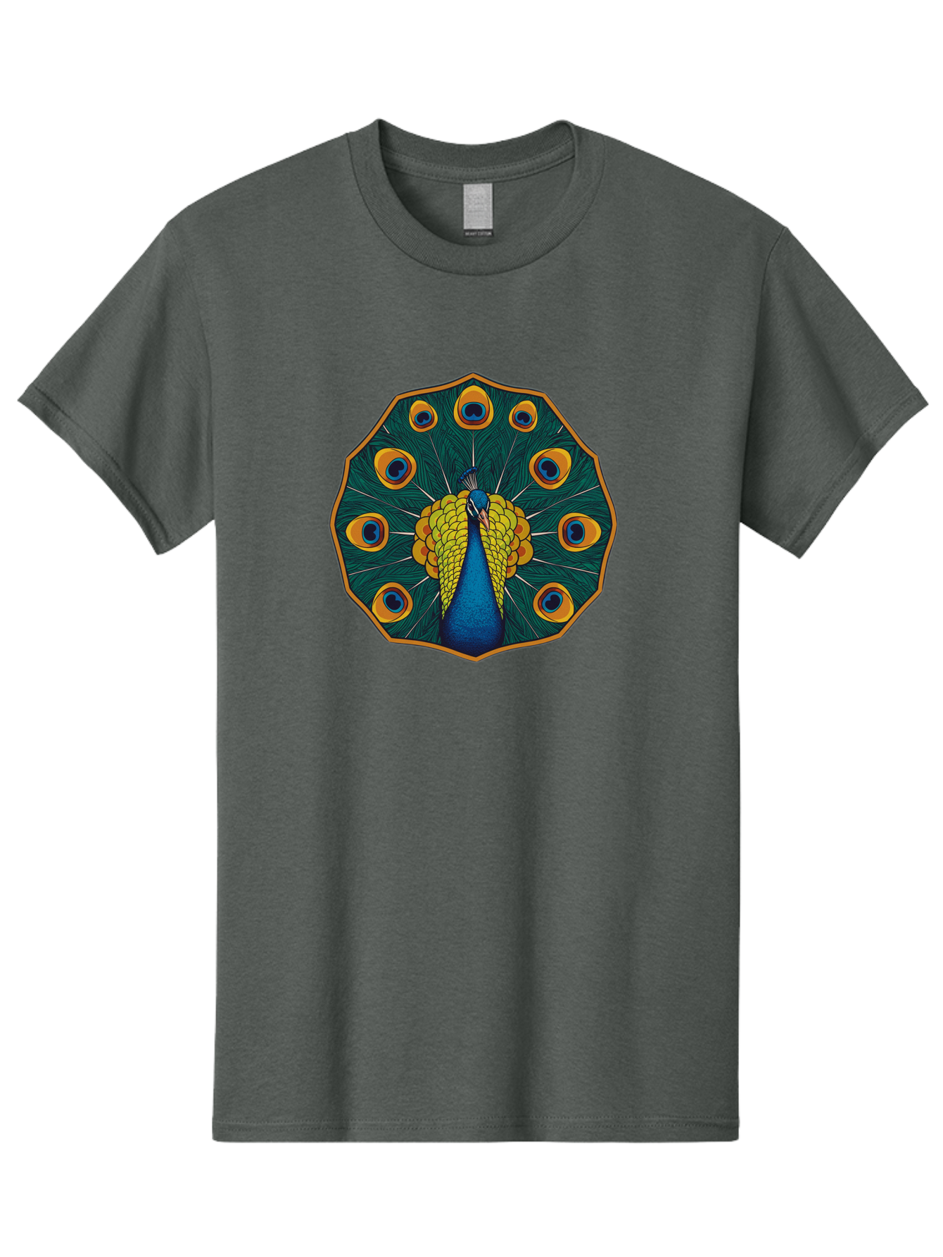 Peacock-Feather-6 Men'S Graphic Tee, 100% Cotton, Comfortable Casual Summer Wear, Machine Washable, Peacock Feather, Blue And Yellow Plumage, Vibrant Colors, Eye-Catching Pattern, Circular Design, Nature-Inspired Art, Bird Motif, Bab114