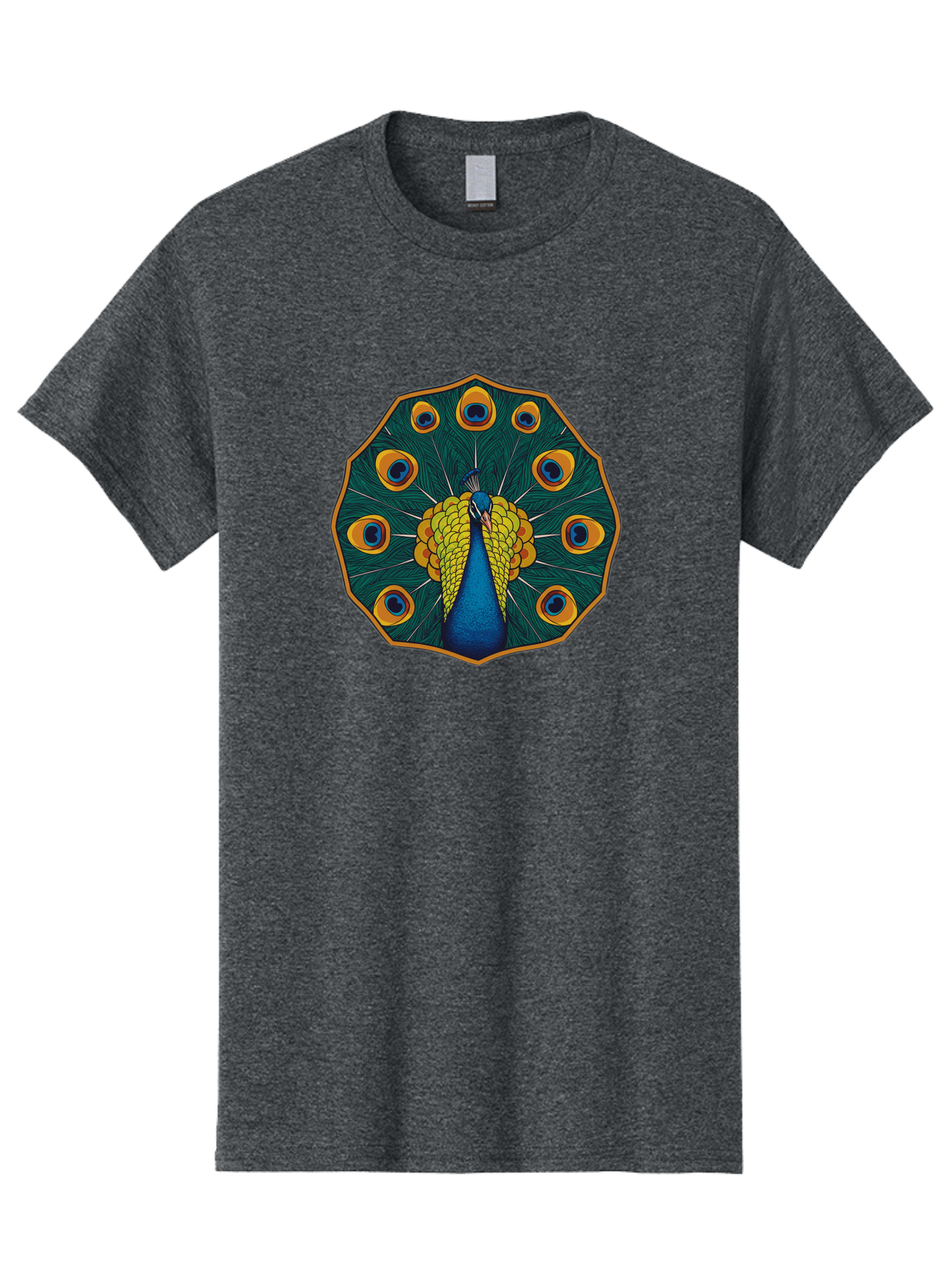 Peacock-Feather-6 Men'S Graphic Tee, 100% Cotton, Comfortable Casual Summer Wear, Machine Washable, Peacock Feather, Blue And Yellow Plumage, Vibrant Colors, Eye-Catching Pattern, Circular Design, Nature-Inspired Art, Bird Motif, Bab114