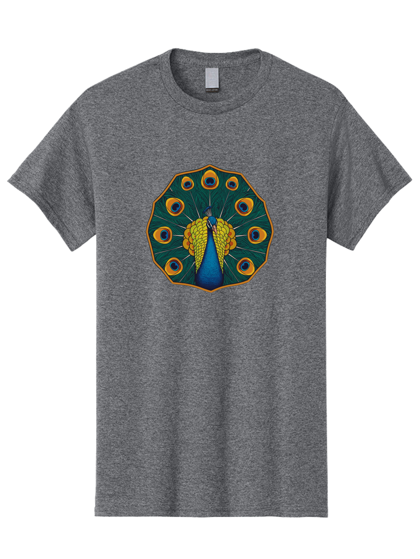 Peacock-Feather-6 Men'S Graphic Tee, 100% Cotton, Comfortable Casual Summer Wear, Machine Washable, Peacock Feather, Blue And Yellow Plumage, Vibrant Colors, Eye-Catching Pattern, Circular Design, Nature-Inspired Art, Bird Motif, Bab114