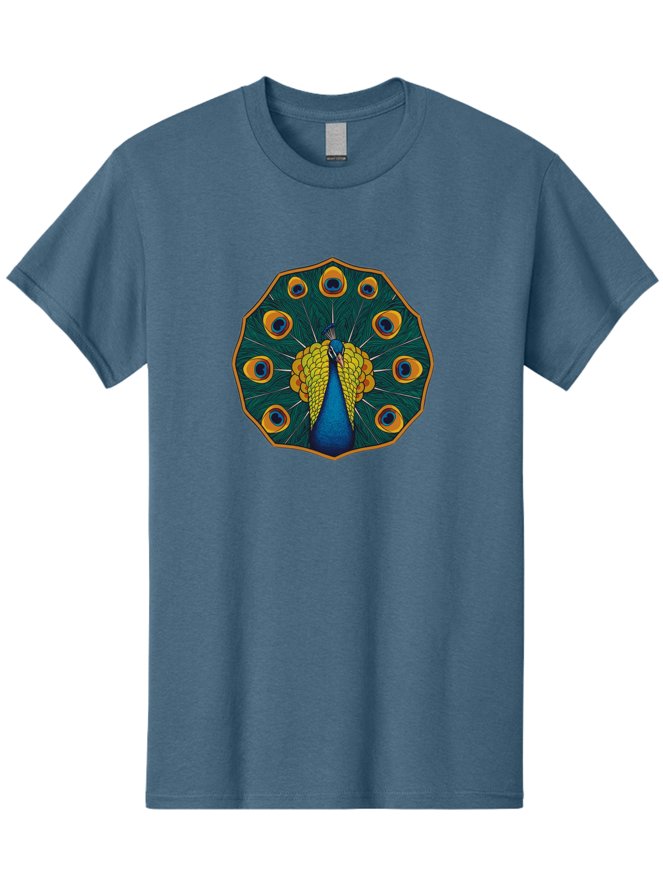 Peacock-Feather-6 Men'S Graphic Tee, 100% Cotton, Comfortable Casual Summer Wear, Machine Washable, Peacock Feather, Blue And Yellow Plumage, Vibrant Colors, Eye-Catching Pattern, Circular Design, Nature-Inspired Art, Bird Motif, Bab114