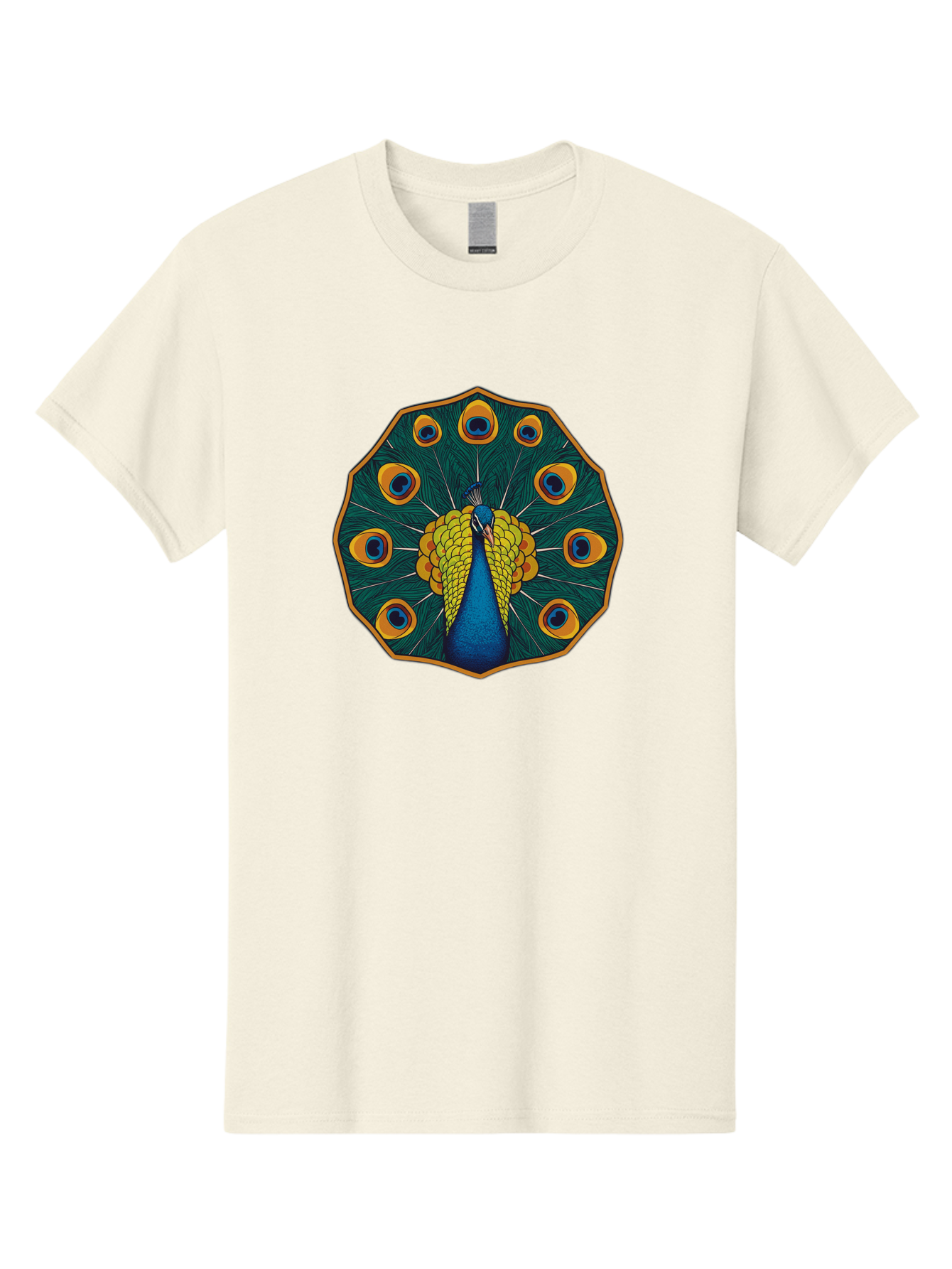 Peacock-Feather-6 Men'S Graphic Tee, 100% Cotton, Comfortable Casual Summer Wear, Machine Washable, Peacock Feather, Blue And Yellow Plumage, Vibrant Colors, Eye-Catching Pattern, Circular Design, Nature-Inspired Art, Bird Motif, Bab114