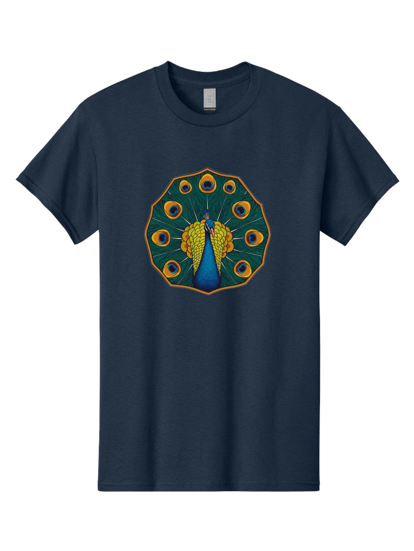 Peacock-Feather-6 Men'S Graphic Tee, 100% Cotton, Comfortable Casual Summer Wear, Machine Washable, Peacock Feather, Blue And Yellow Plumage, Vibrant Colors, Eye-Catching Pattern, Circular Design, Nature-Inspired Art, Bird Motif, Bab114