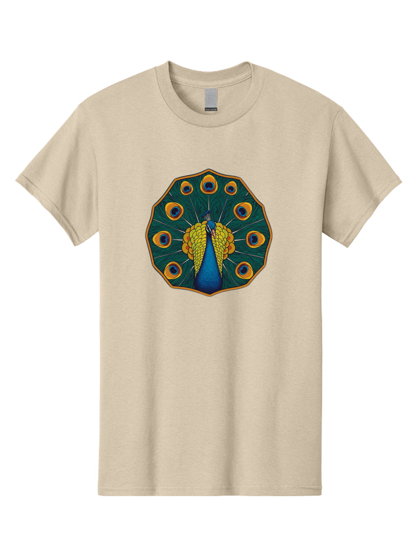 Peacock-Feather-6 Men'S Graphic Tee, 100% Cotton, Comfortable Casual Summer Wear, Machine Washable, Peacock Feather, Blue And Yellow Plumage, Vibrant Colors, Eye-Catching Pattern, Circular Design, Nature-Inspired Art, Bird Motif, Bab114