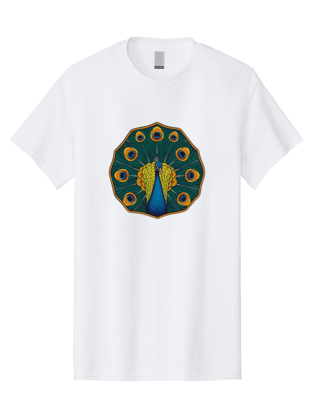 Peacock-Feather-6 Men'S Graphic Tee, 100% Cotton, Comfortable Casual Summer Wear, Machine Washable, Peacock Feather, Blue And Yellow Plumage, Vibrant Colors, Eye-Catching Pattern, Circular Design, Nature-Inspired Art, Bird Motif, Bab114