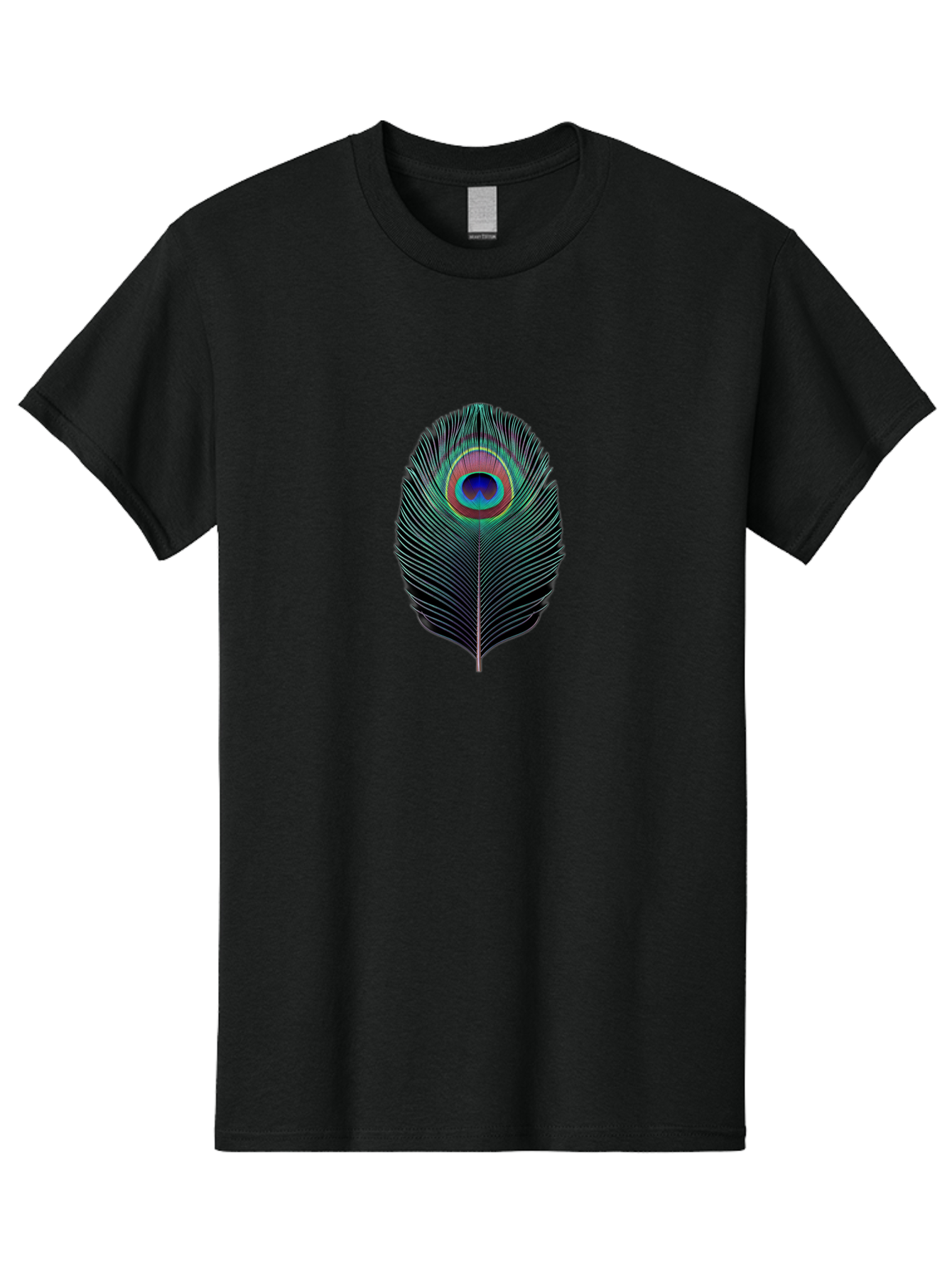 Peacock-Feather-7 Men'S Graphic Tee, 100% Cotton, Comfortable Casual Summer Wear, Machine Washable, Peacock Feather, Vibrant Colors, Blue, Red, And Turquoise Eye, Black And White Stripes, Majestic Plumage, Exotic Bird, Colorful Pattern, Bab115