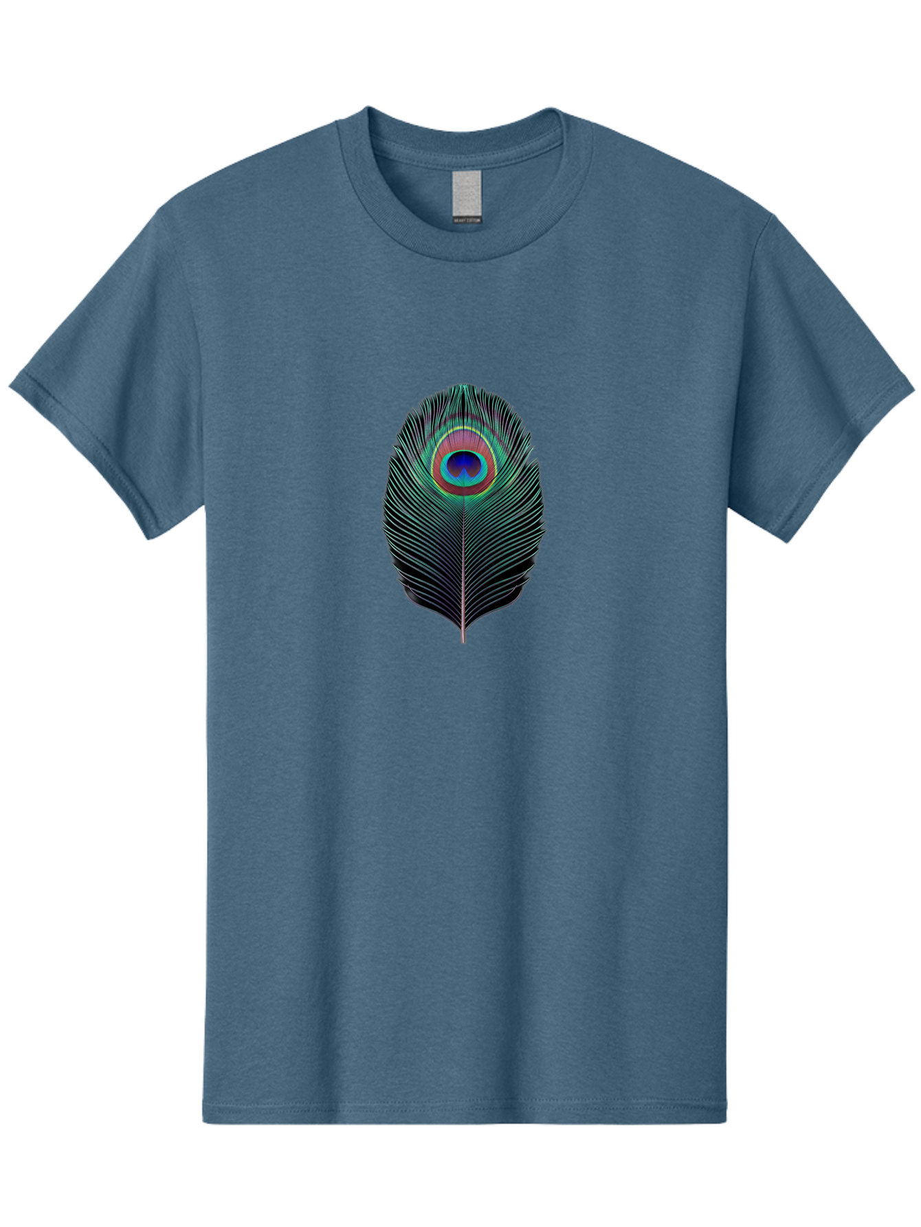 Peacock-Feather-7 Men'S Graphic Tee, 100% Cotton, Comfortable Casual Summer Wear, Machine Washable, Peacock Feather, Vibrant Colors, Blue, Red, And Turquoise Eye, Black And White Stripes, Majestic Plumage, Exotic Bird, Colorful Pattern, Bab115