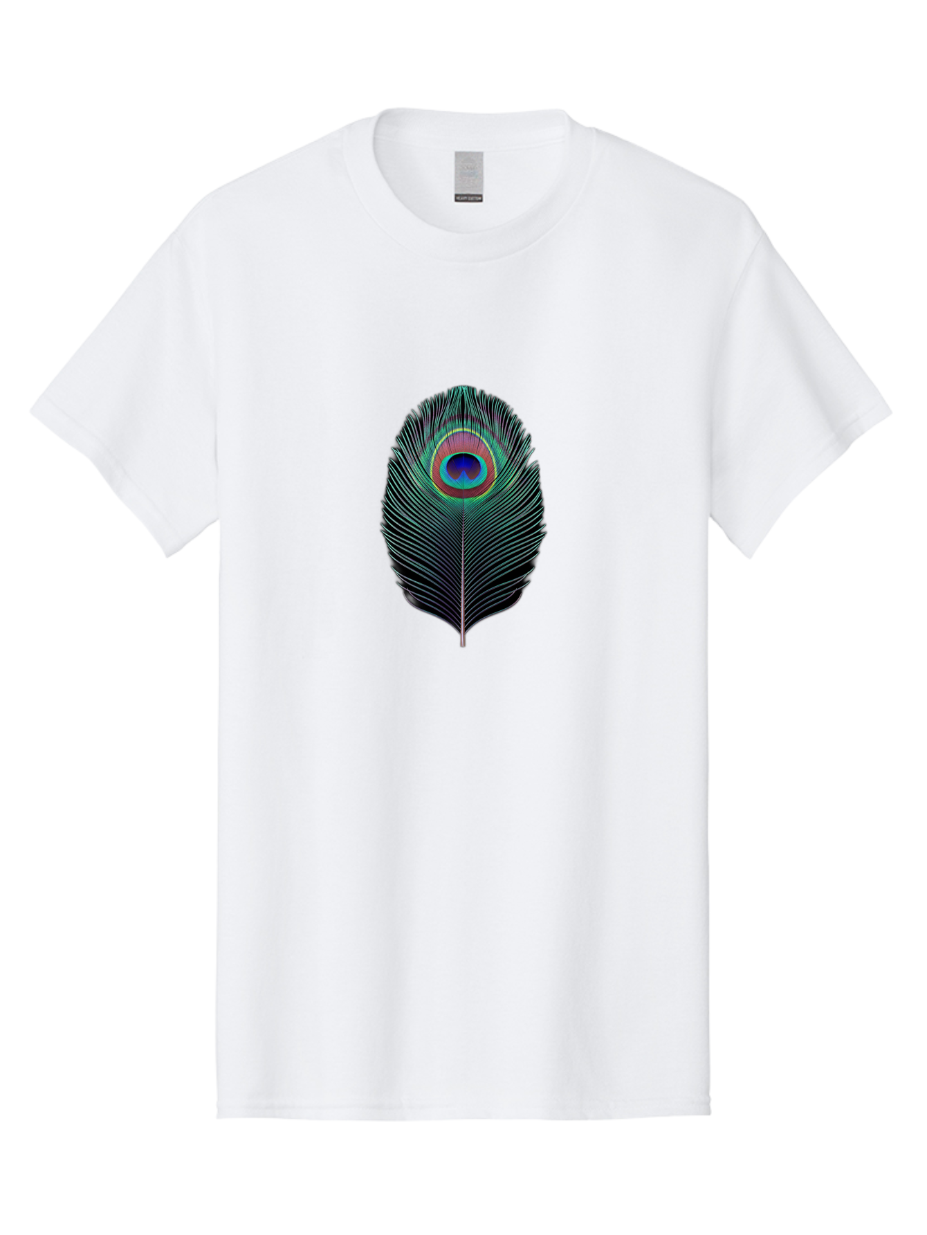 Peacock-Feather-7 Men'S Graphic Tee, 100% Cotton, Comfortable Casual Summer Wear, Machine Washable, Peacock Feather, Vibrant Colors, Blue, Red, And Turquoise Eye, Black And White Stripes, Majestic Plumage, Exotic Bird, Colorful Pattern, Bab115