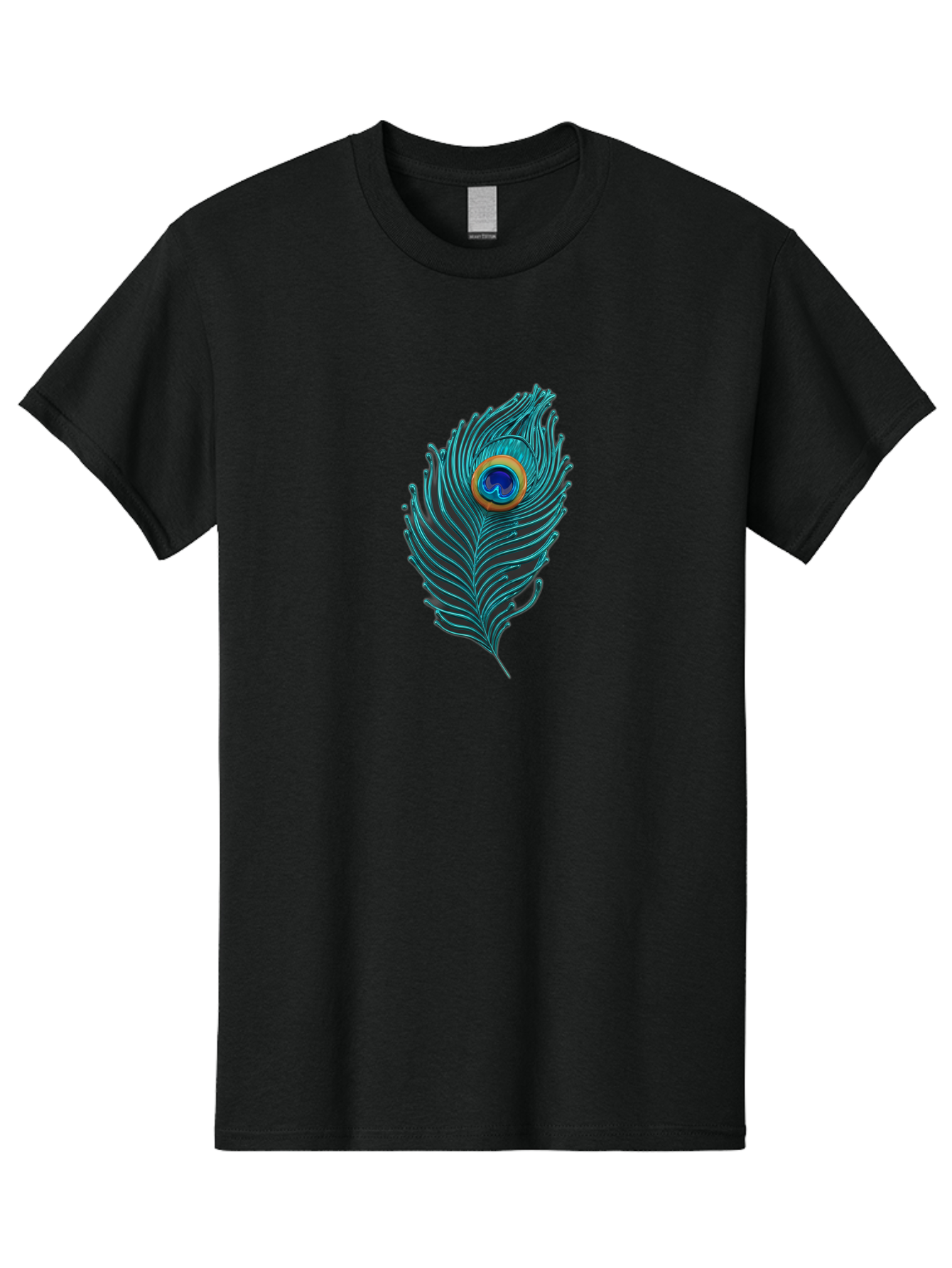 Peacock-Feather-8 Men'S Graphic Tee, 100% Cotton, Comfortable Casual Summer Wear, Machine Washable, Peacock Feather, Vibrant Colors, Teal, Blue, Orange, Elegant Design, Intricate Patterns, Luxurious Feel, Eye-Catching Detail, Stunning Visuals, Bab116