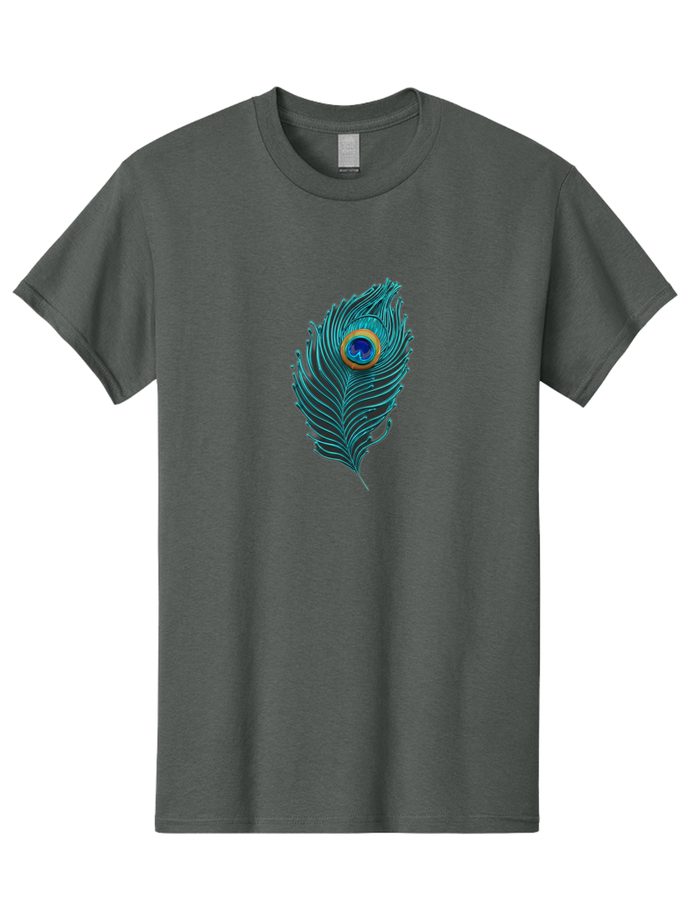 Peacock-Feather-8 Men'S Graphic Tee, 100% Cotton, Comfortable Casual Summer Wear, Machine Washable, Peacock Feather, Vibrant Colors, Teal, Blue, Orange, Elegant Design, Intricate Patterns, Luxurious Feel, Eye-Catching Detail, Stunning Visuals, Bab116