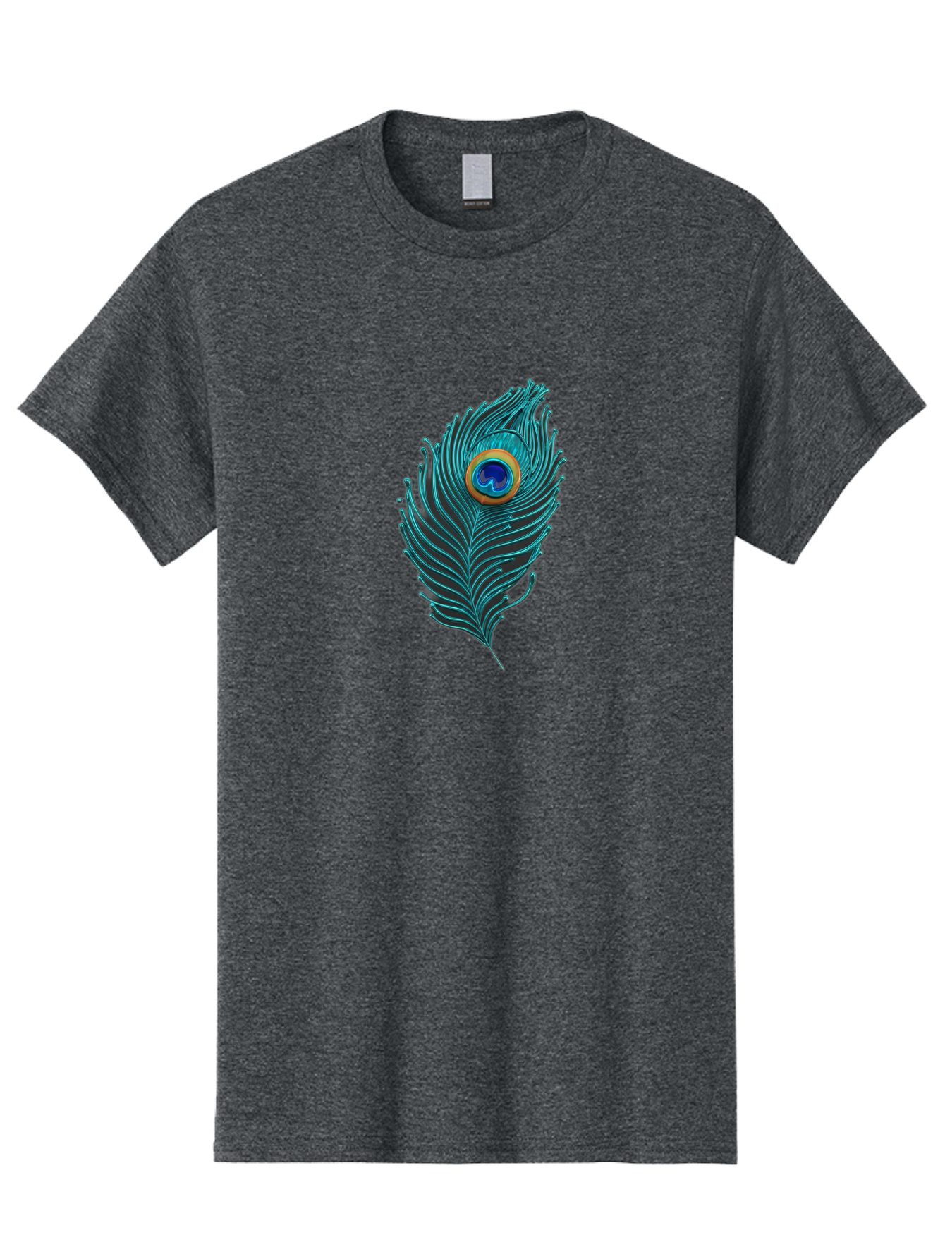 Peacock-Feather-8 Men'S Graphic Tee, 100% Cotton, Comfortable Casual Summer Wear, Machine Washable, Peacock Feather, Vibrant Colors, Teal, Blue, Orange, Elegant Design, Intricate Patterns, Luxurious Feel, Eye-Catching Detail, Stunning Visuals, Bab116
