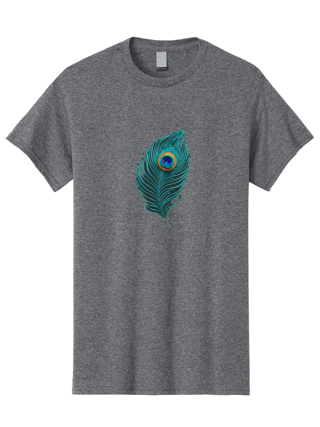 Peacock-Feather-8 Men'S Graphic Tee, 100% Cotton, Comfortable Casual Summer Wear, Machine Washable, Peacock Feather, Vibrant Colors, Teal, Blue, Orange, Elegant Design, Intricate Patterns, Luxurious Feel, Eye-Catching Detail, Stunning Visuals, Bab116
