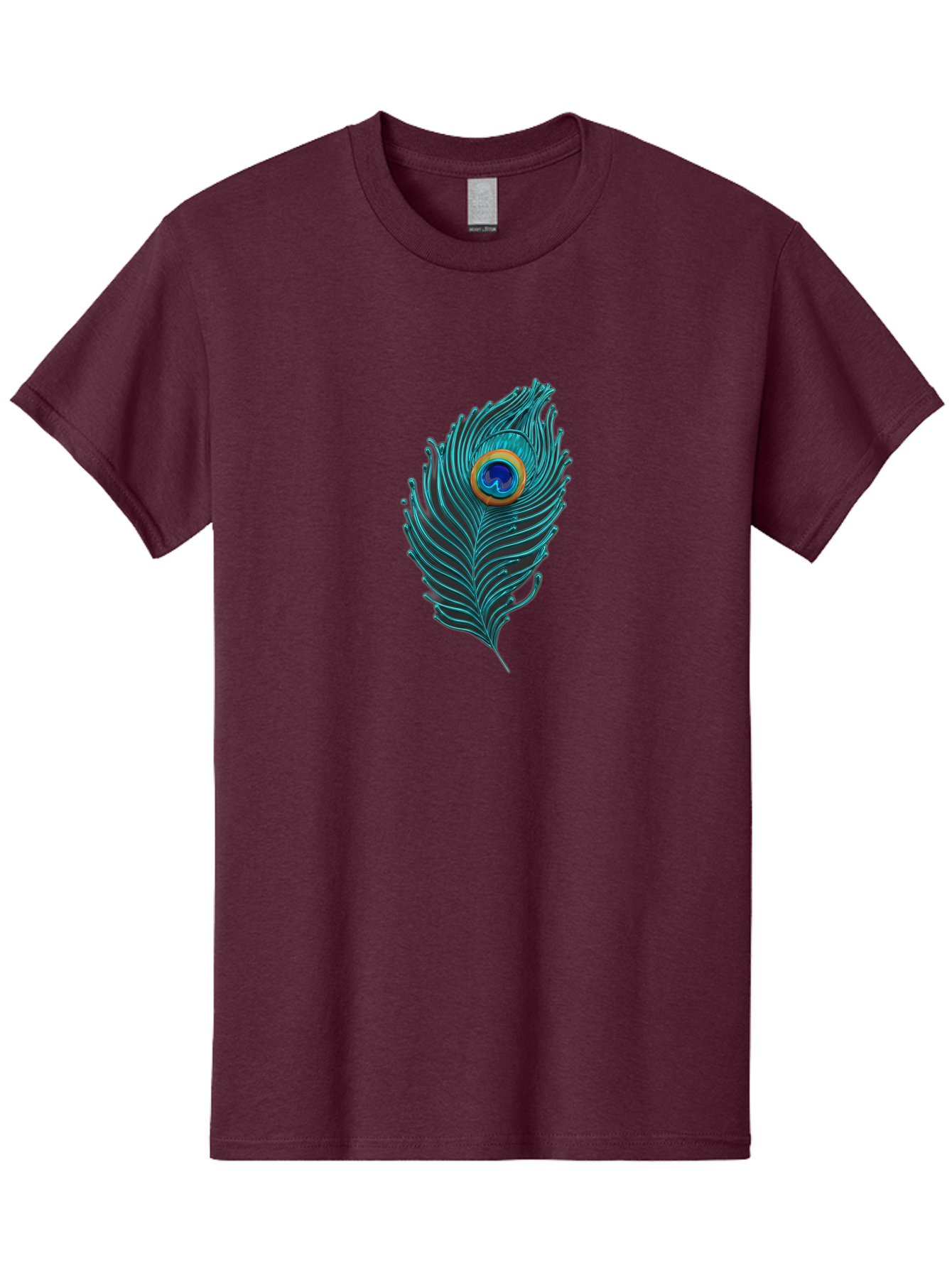 Peacock-Feather-8 Men'S Graphic Tee, 100% Cotton, Comfortable Casual Summer Wear, Machine Washable, Peacock Feather, Vibrant Colors, Teal, Blue, Orange, Elegant Design, Intricate Patterns, Luxurious Feel, Eye-Catching Detail, Stunning Visuals, Bab116