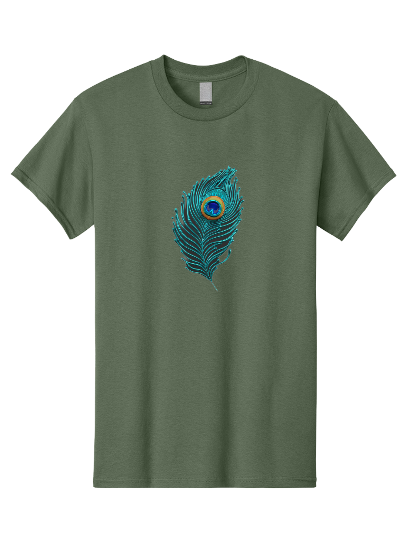 Peacock-Feather-8 Men'S Graphic Tee, 100% Cotton, Comfortable Casual Summer Wear, Machine Washable, Peacock Feather, Vibrant Colors, Teal, Blue, Orange, Elegant Design, Intricate Patterns, Luxurious Feel, Eye-Catching Detail, Stunning Visuals, Bab116