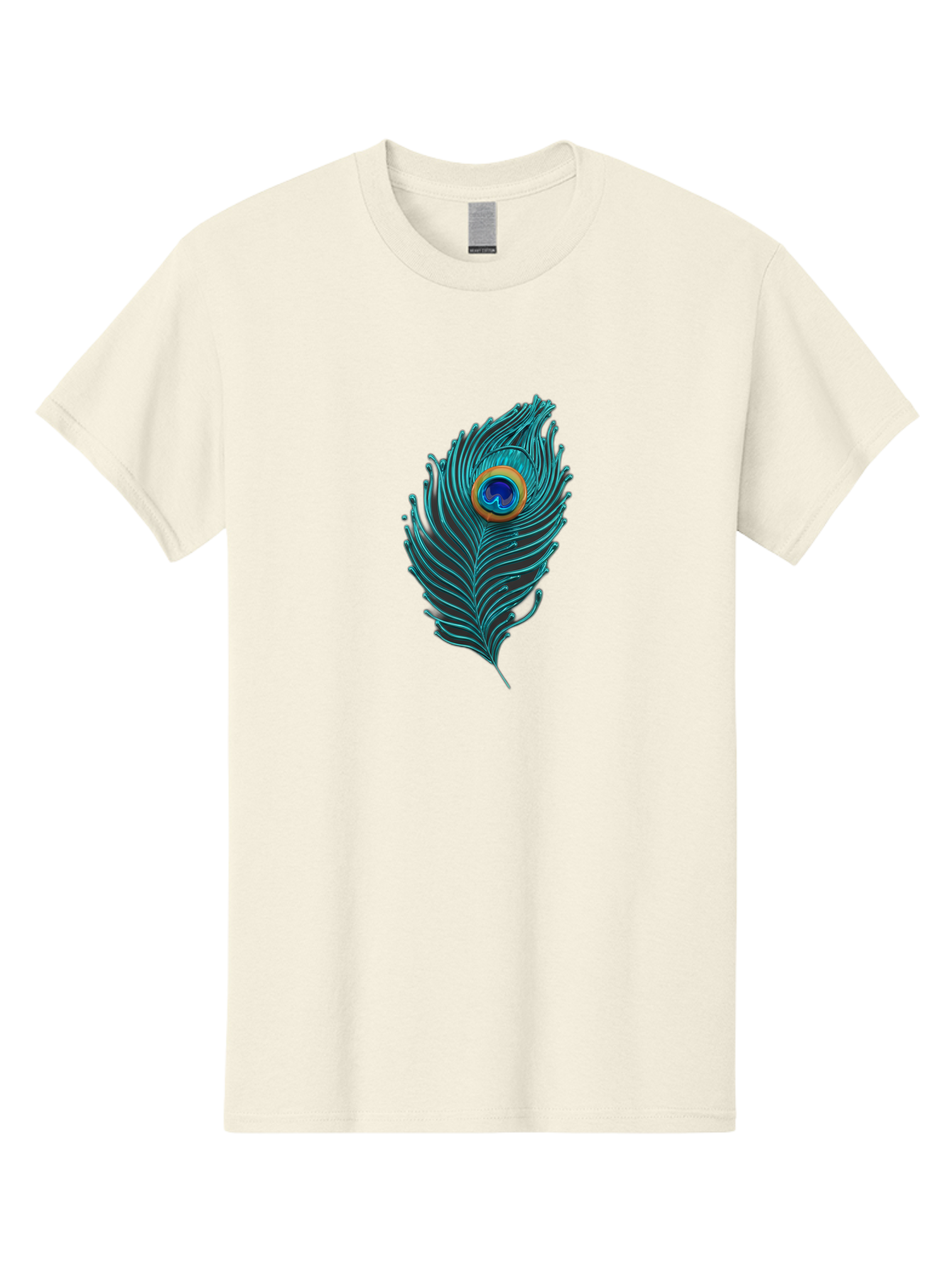 Peacock-Feather-8 Men'S Graphic Tee, 100% Cotton, Comfortable Casual Summer Wear, Machine Washable, Peacock Feather, Vibrant Colors, Teal, Blue, Orange, Elegant Design, Intricate Patterns, Luxurious Feel, Eye-Catching Detail, Stunning Visuals, Bab116