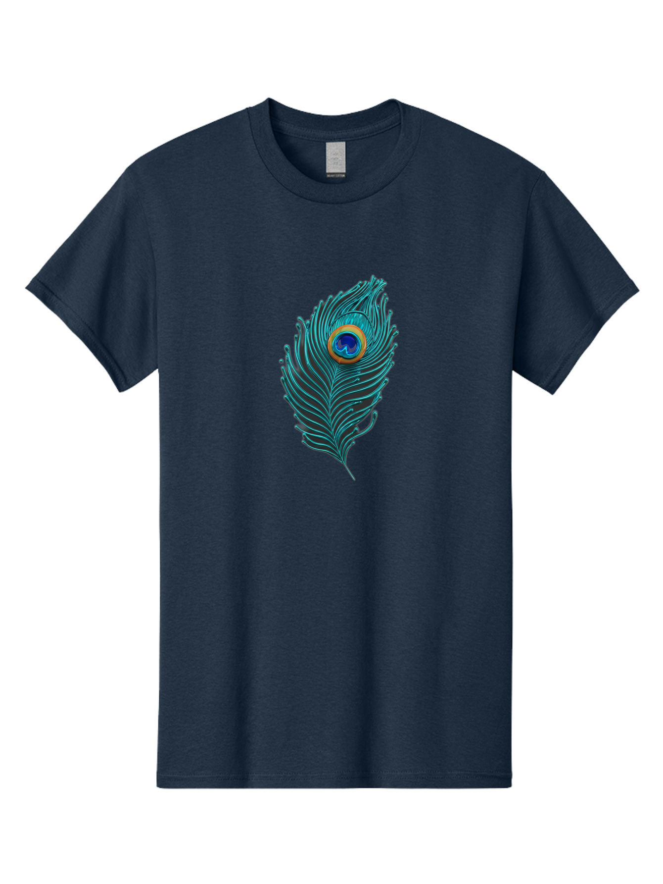 Peacock-Feather-8 Men'S Graphic Tee, 100% Cotton, Comfortable Casual Summer Wear, Machine Washable, Peacock Feather, Vibrant Colors, Teal, Blue, Orange, Elegant Design, Intricate Patterns, Luxurious Feel, Eye-Catching Detail, Stunning Visuals, Bab116