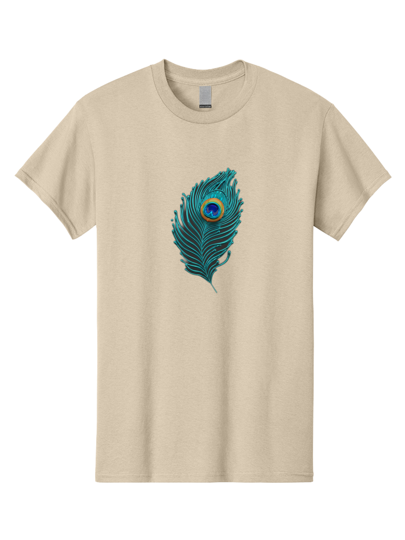 Peacock-Feather-8 Men'S Graphic Tee, 100% Cotton, Comfortable Casual Summer Wear, Machine Washable, Peacock Feather, Vibrant Colors, Teal, Blue, Orange, Elegant Design, Intricate Patterns, Luxurious Feel, Eye-Catching Detail, Stunning Visuals, Bab116