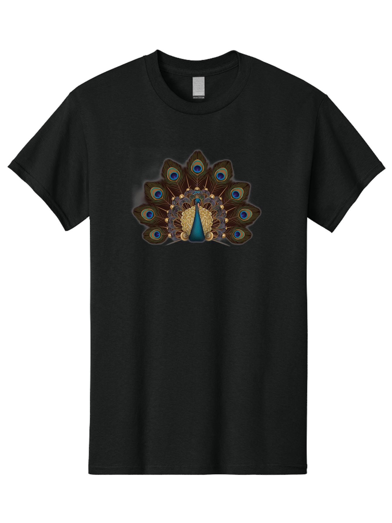 Peacock-Feather-Display Men'S Graphic Tee, 100% Cotton, Comfortable Casual Summer Wear, Machine Washable, Peacock, Bird, Feathers, Blue Eyes, Golden Plumage, Royal Bird, Majestic Creature, Intricate Details, Vibrant Colors, Exotic Beauty Bab118