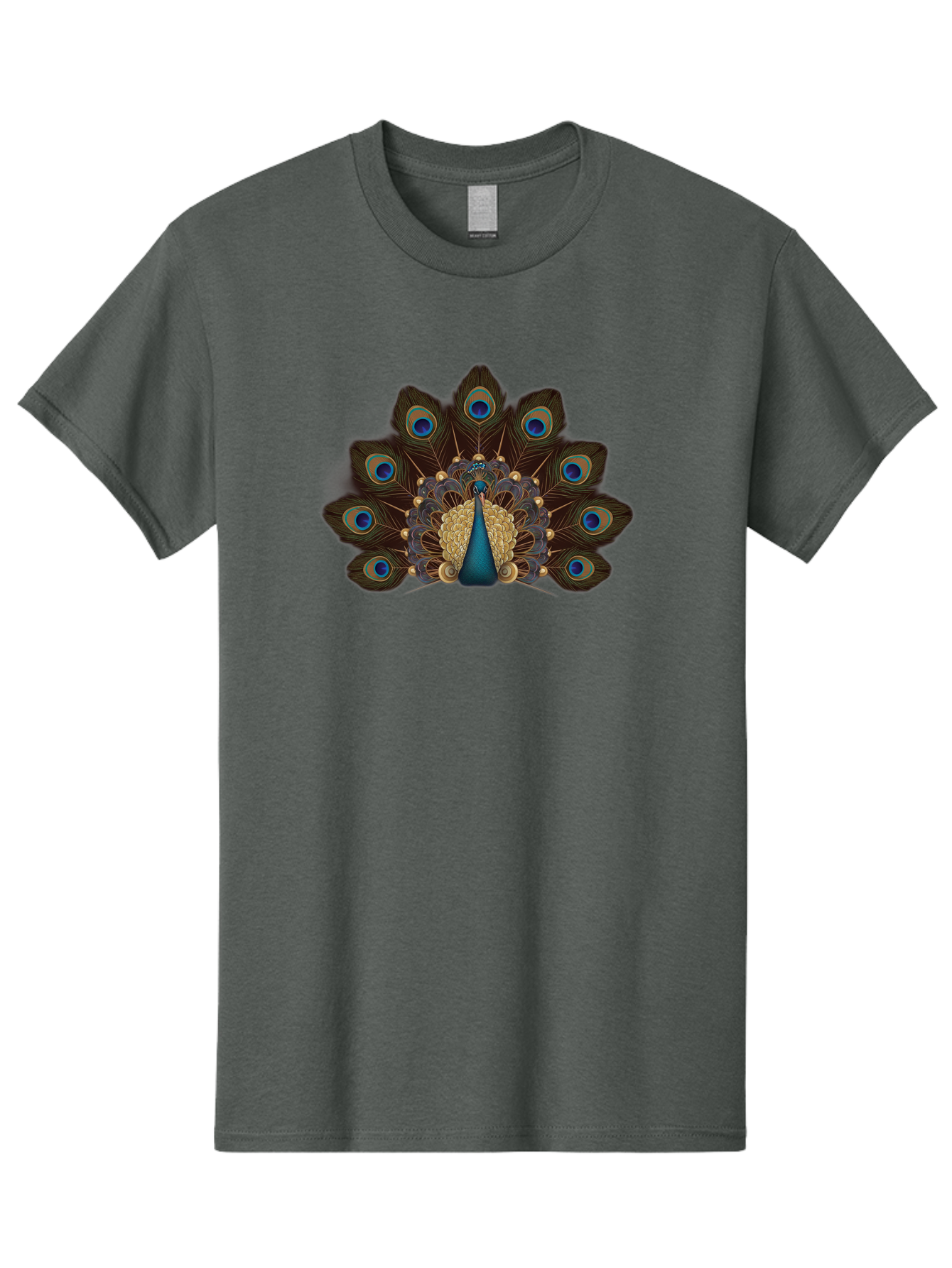 Peacock-Feather-Display Men'S Graphic Tee, 100% Cotton, Comfortable Casual Summer Wear, Machine Washable, Peacock, Bird, Feathers, Blue Eyes, Golden Plumage, Royal Bird, Majestic Creature, Intricate Details, Vibrant Colors, Exotic Beauty Bab118