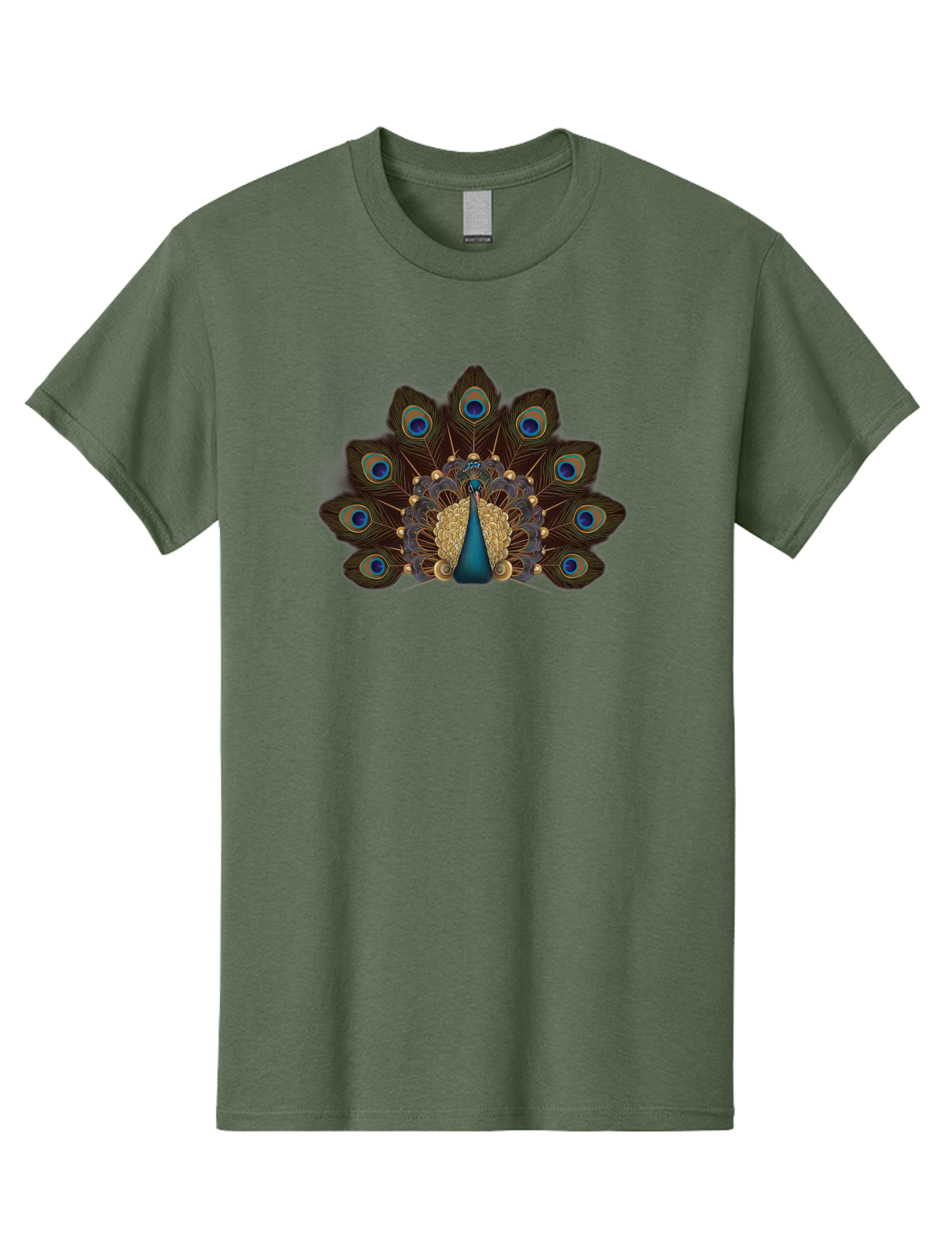 Peacock-Feather-Display Men'S Graphic Tee, 100% Cotton, Comfortable Casual Summer Wear, Machine Washable, Peacock, Bird, Feathers, Blue Eyes, Golden Plumage, Royal Bird, Majestic Creature, Intricate Details, Vibrant Colors, Exotic Beauty Bab118