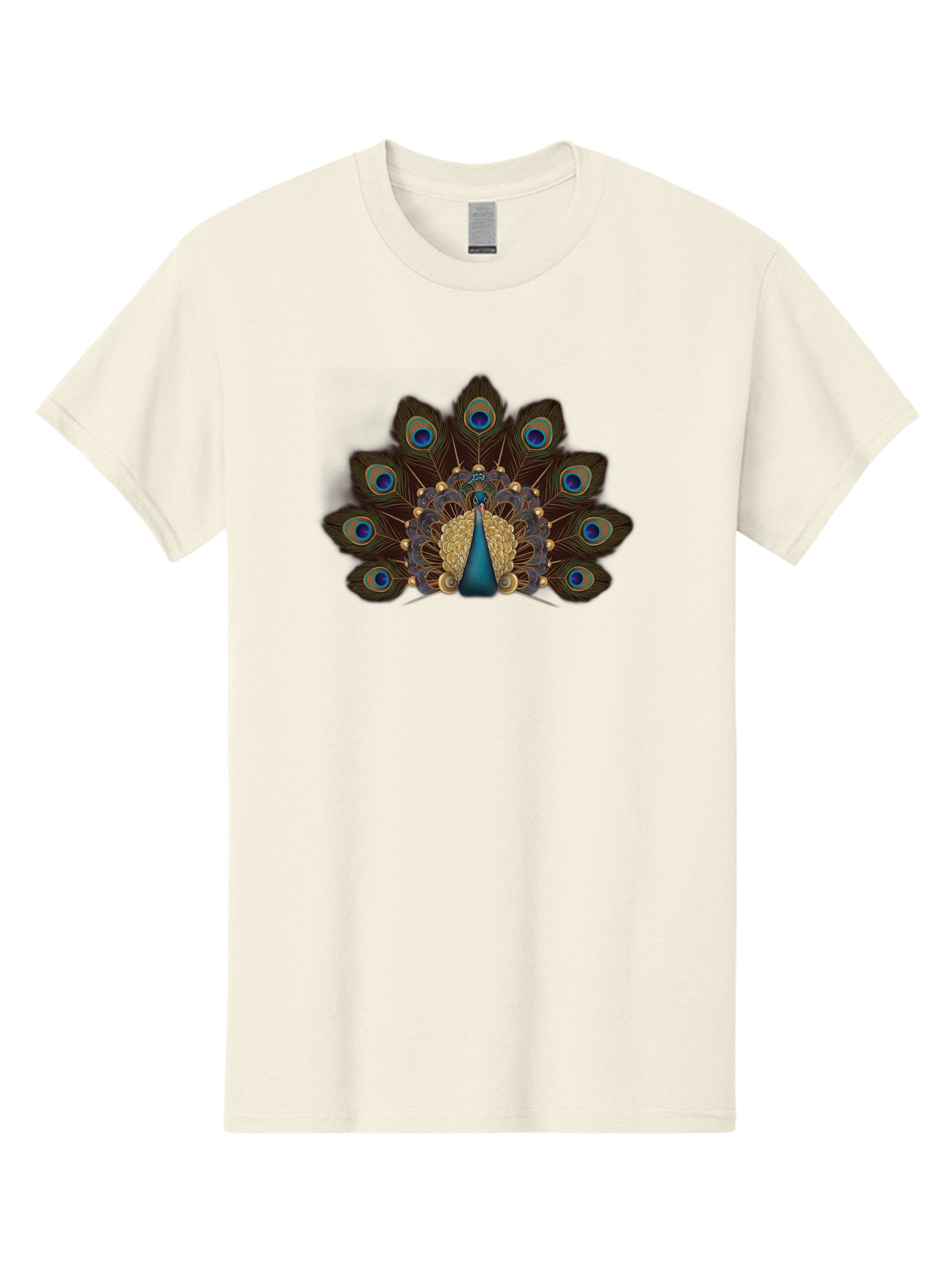 Peacock-Feather-Display Men'S Graphic Tee, 100% Cotton, Comfortable Casual Summer Wear, Machine Washable, Peacock, Bird, Feathers, Blue Eyes, Golden Plumage, Royal Bird, Majestic Creature, Intricate Details, Vibrant Colors, Exotic Beauty Bab118