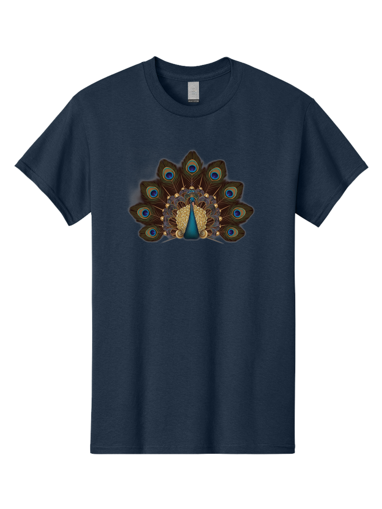 Peacock-Feather-Display Men'S Graphic Tee, 100% Cotton, Comfortable Casual Summer Wear, Machine Washable, Peacock, Bird, Feathers, Blue Eyes, Golden Plumage, Royal Bird, Majestic Creature, Intricate Details, Vibrant Colors, Exotic Beauty Bab118