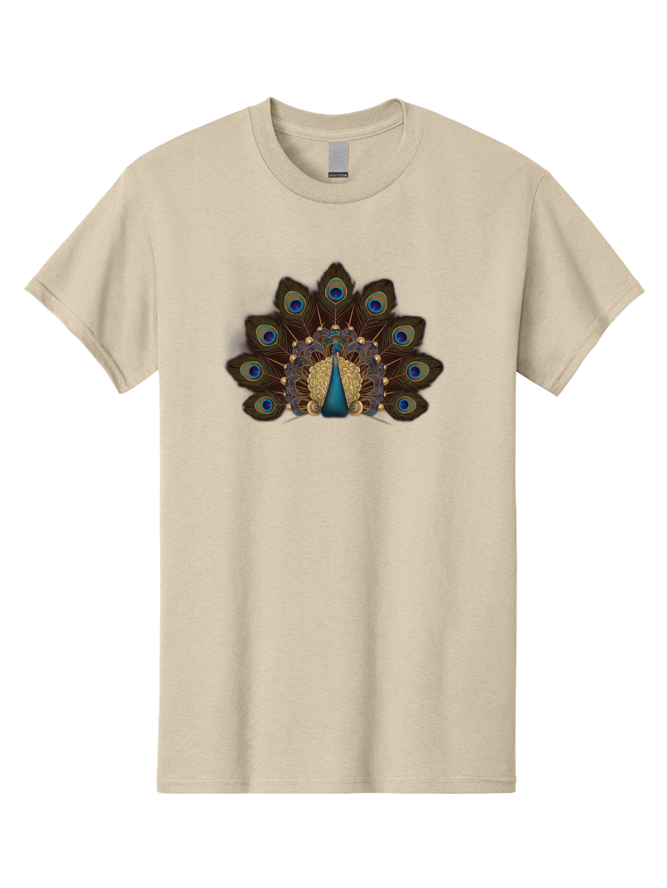 Peacock-Feather-Display Men'S Graphic Tee, 100% Cotton, Comfortable Casual Summer Wear, Machine Washable, Peacock, Bird, Feathers, Blue Eyes, Golden Plumage, Royal Bird, Majestic Creature, Intricate Details, Vibrant Colors, Exotic Beauty Bab118