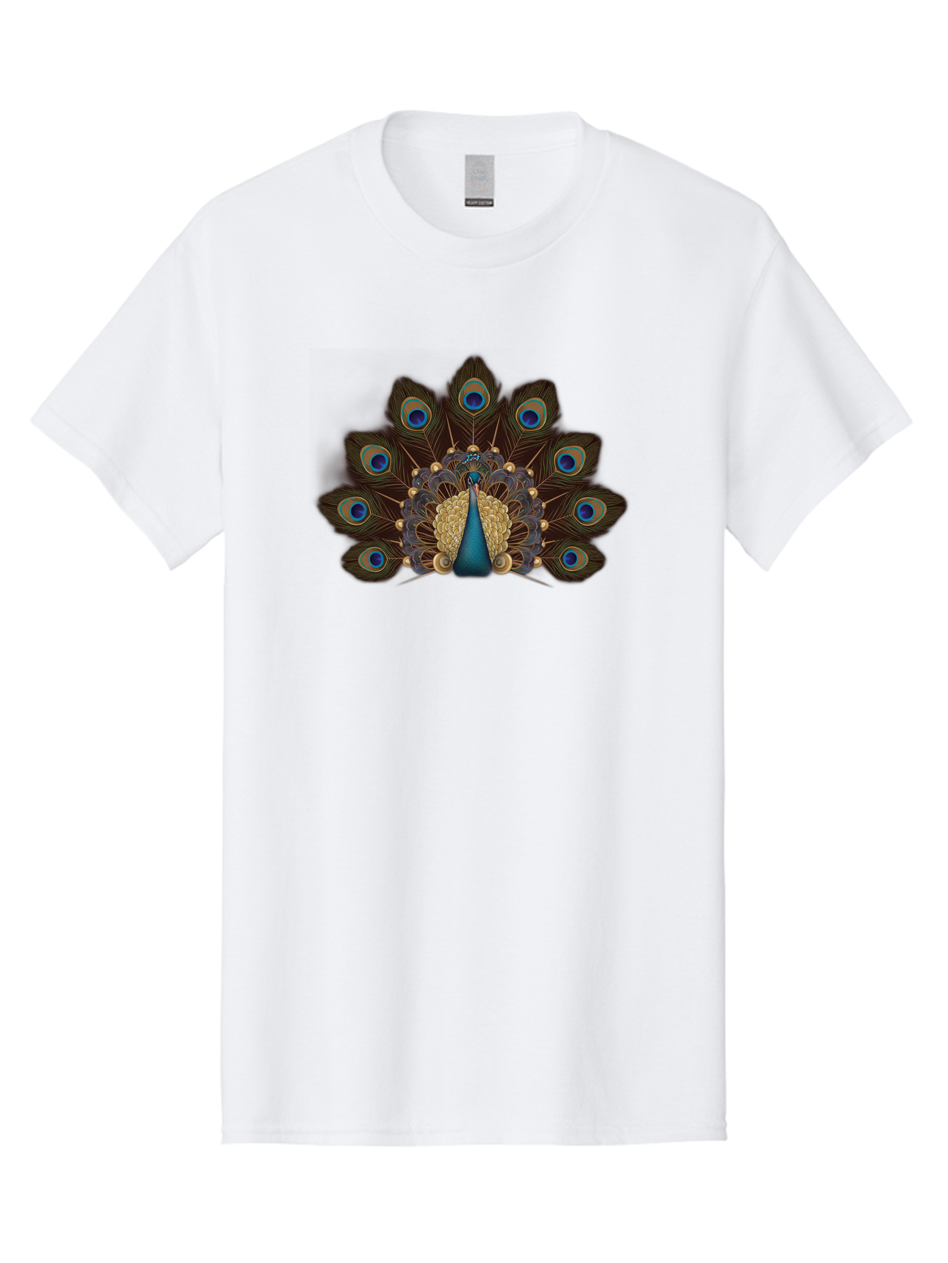 Peacock-Feather-Display Men'S Graphic Tee, 100% Cotton, Comfortable Casual Summer Wear, Machine Washable, Peacock, Bird, Feathers, Blue Eyes, Golden Plumage, Royal Bird, Majestic Creature, Intricate Details, Vibrant Colors, Exotic Beauty Bab118
