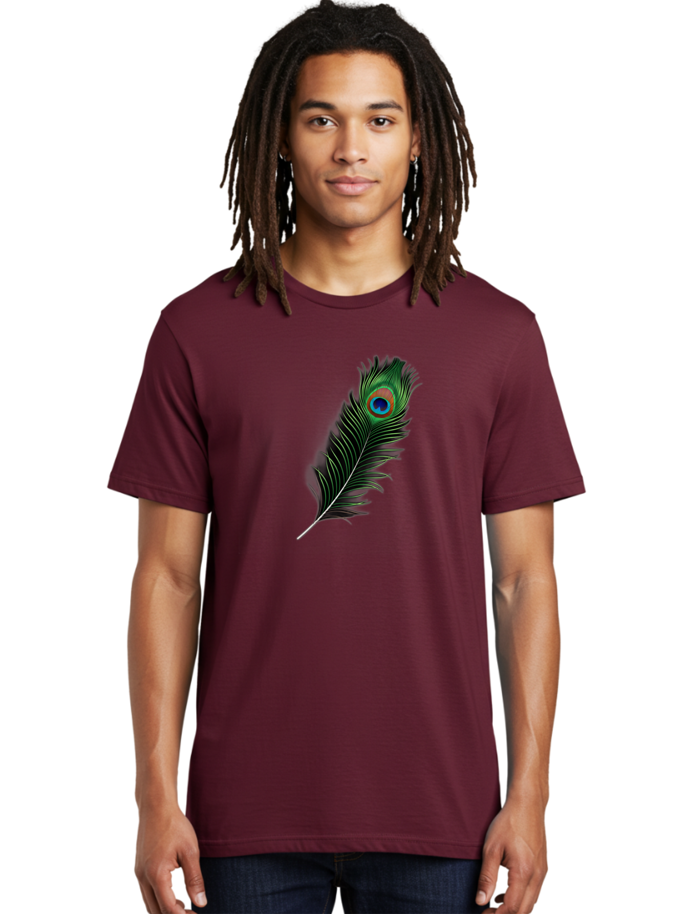Peacock-Feather Men'S Graphic Tee, 100% Cotton, Comfortable Casual Summer Wear, Machine Washable, Peacock Feather, Bird Feather, Colorful Plumage, Vibrant Colors, Intricate Patterns, Natural Beauty, Symbolic Meaning, Ornamental Decoration, Bab119